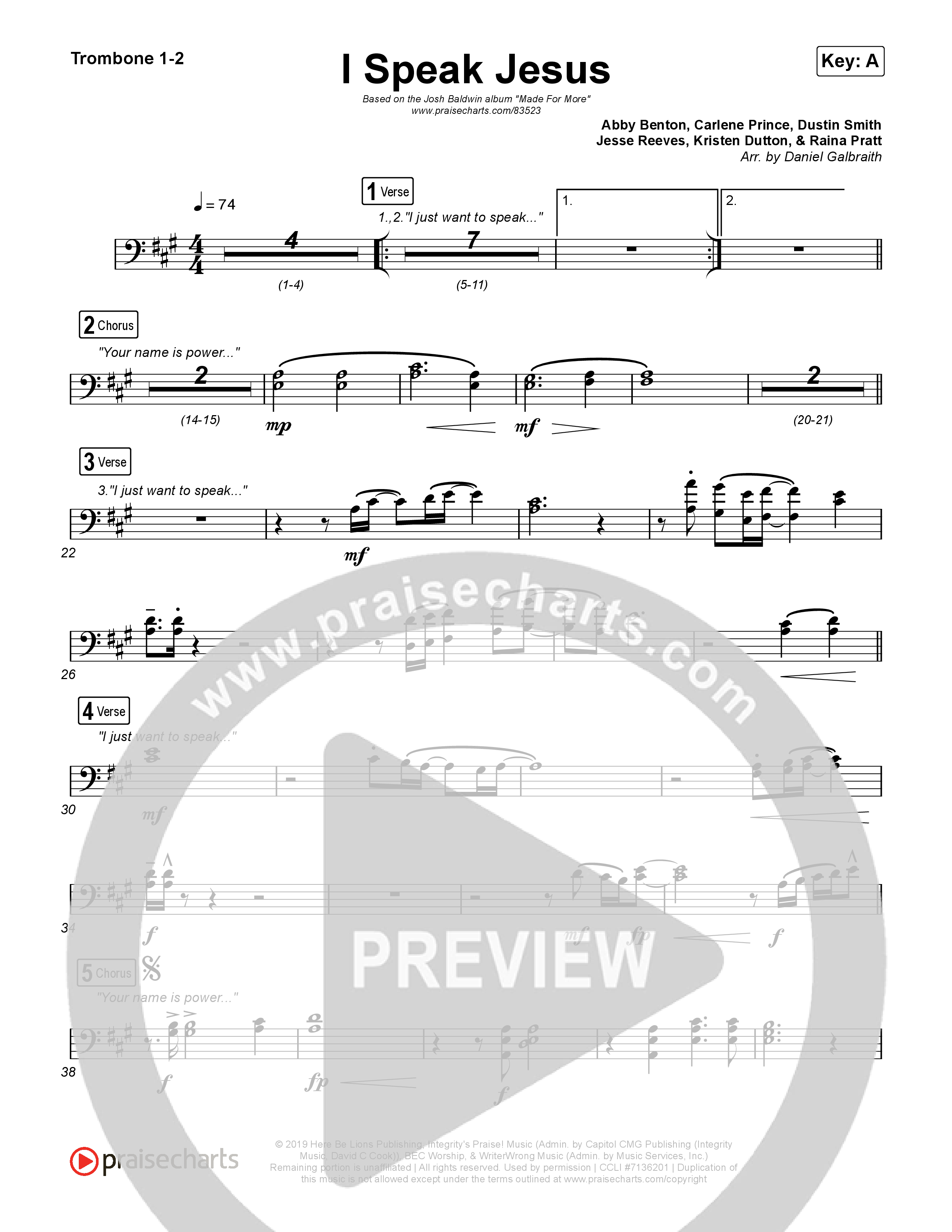 I Speak Jesus (Live) Trombone 1,2 (Josh Baldwin)