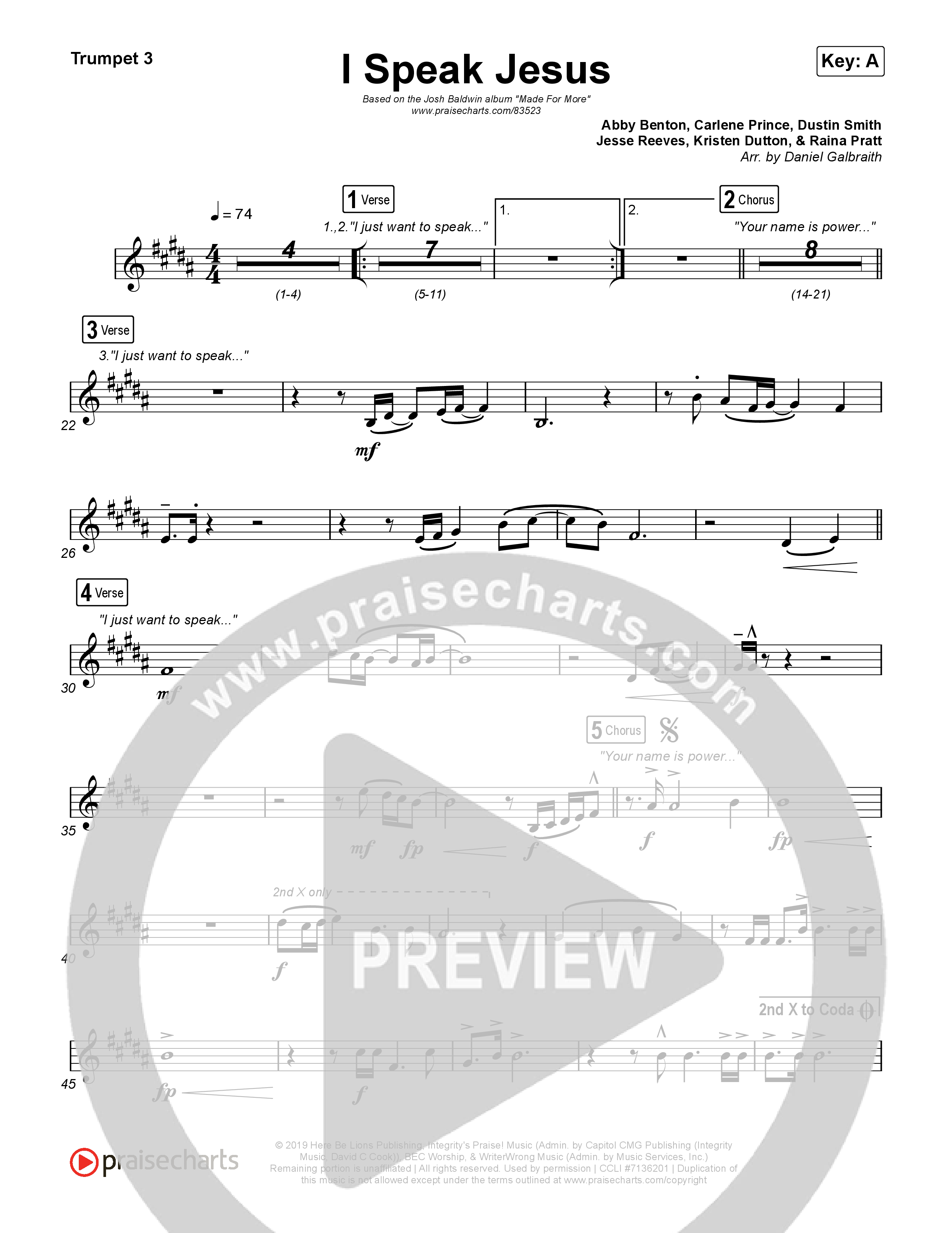 I Speak Jesus (Live) Trumpet 1,2 (Josh Baldwin)