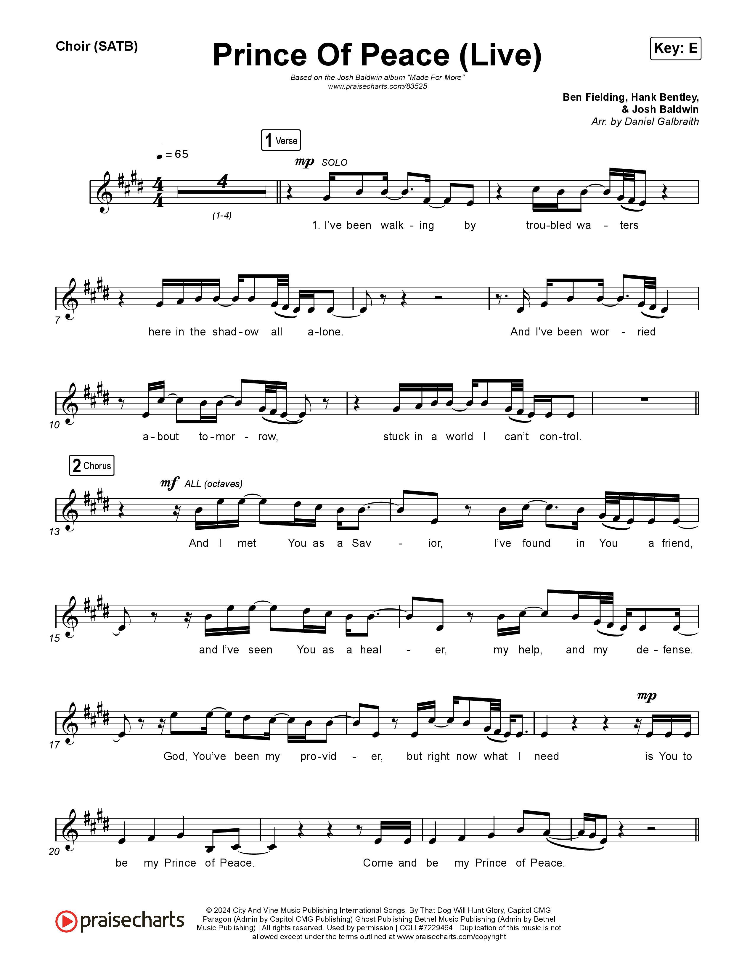 Prince Of Peace (Live) Choir Sheet (SATB) (Josh Baldwin)