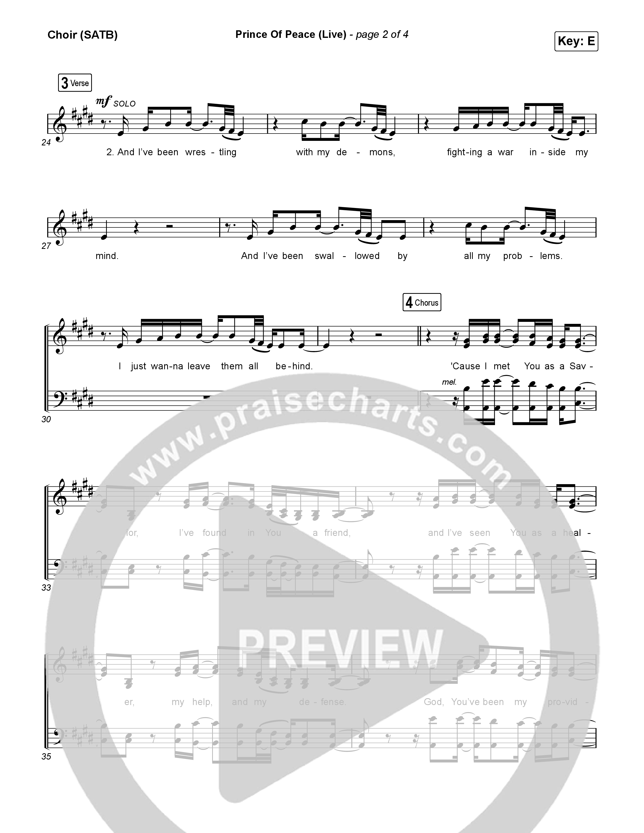 Prince Of Peace (Live) Choir Sheet (SATB) (Josh Baldwin)