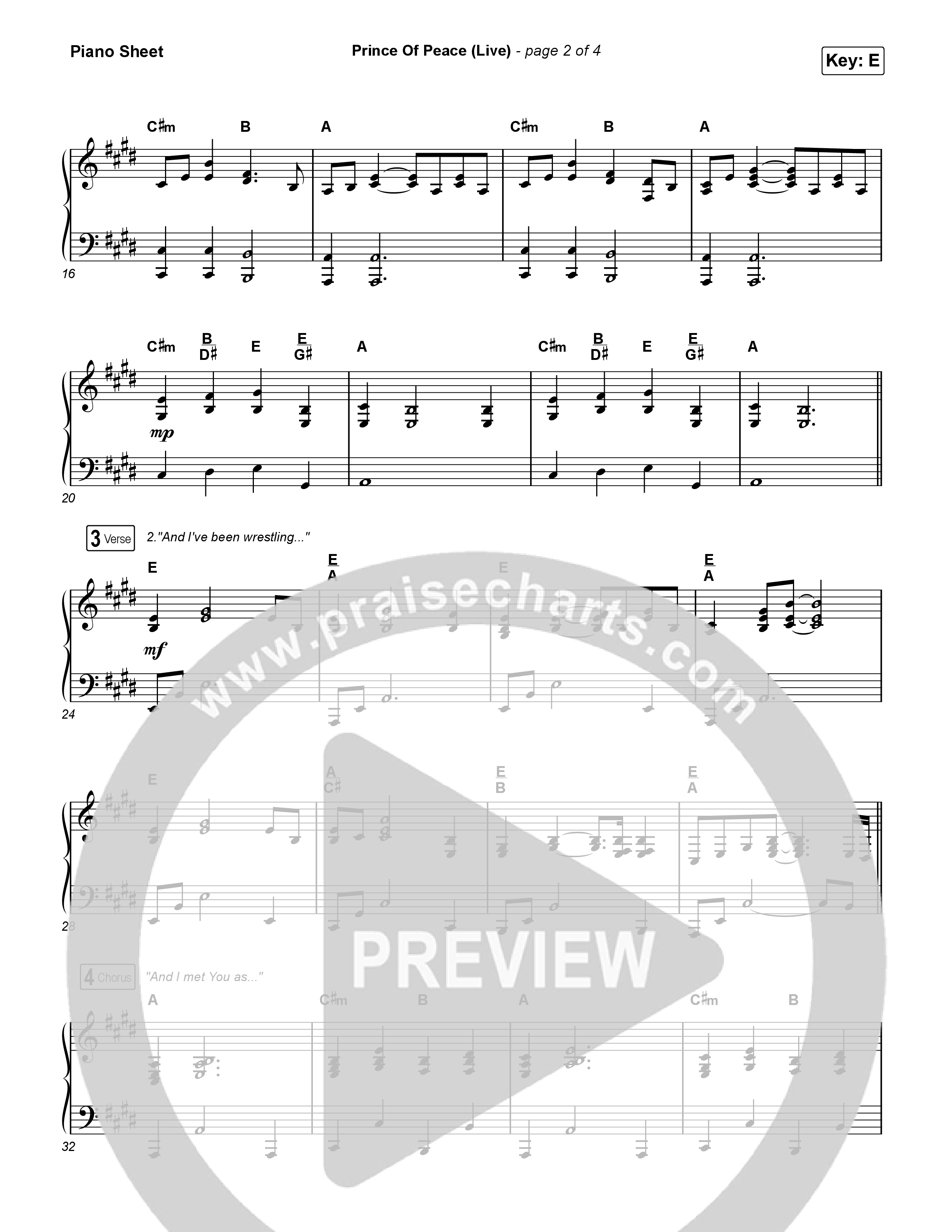 Prince Of Peace (Live) Piano Sheet (Josh Baldwin)