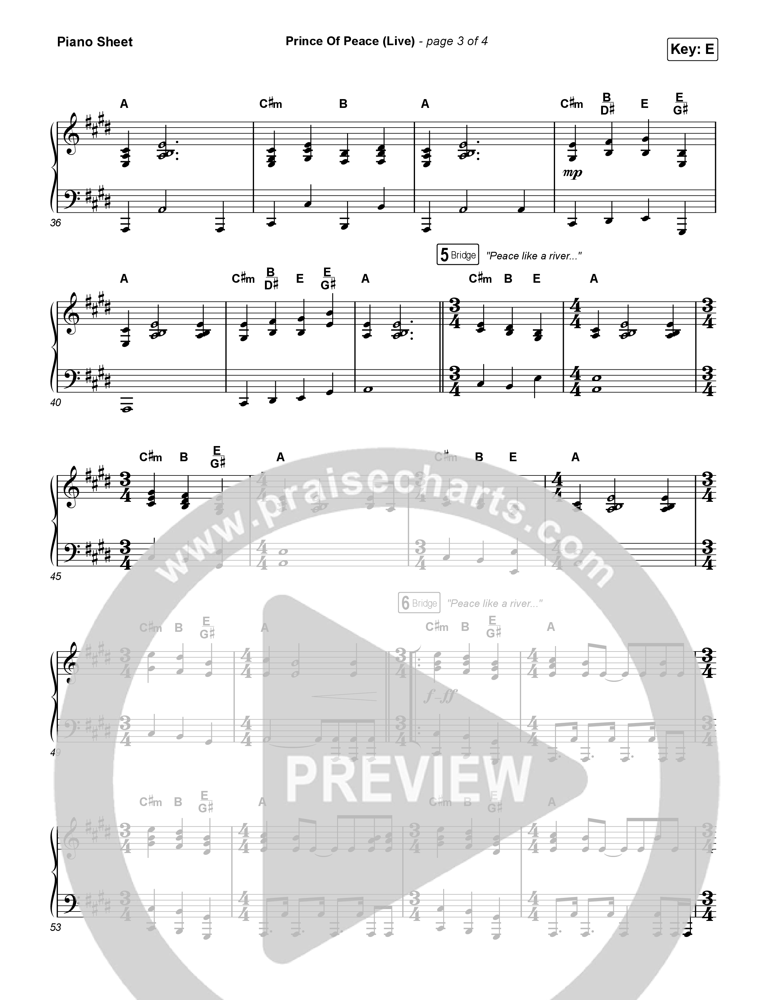 Prince Of Peace (Live) Piano Sheet (Josh Baldwin)