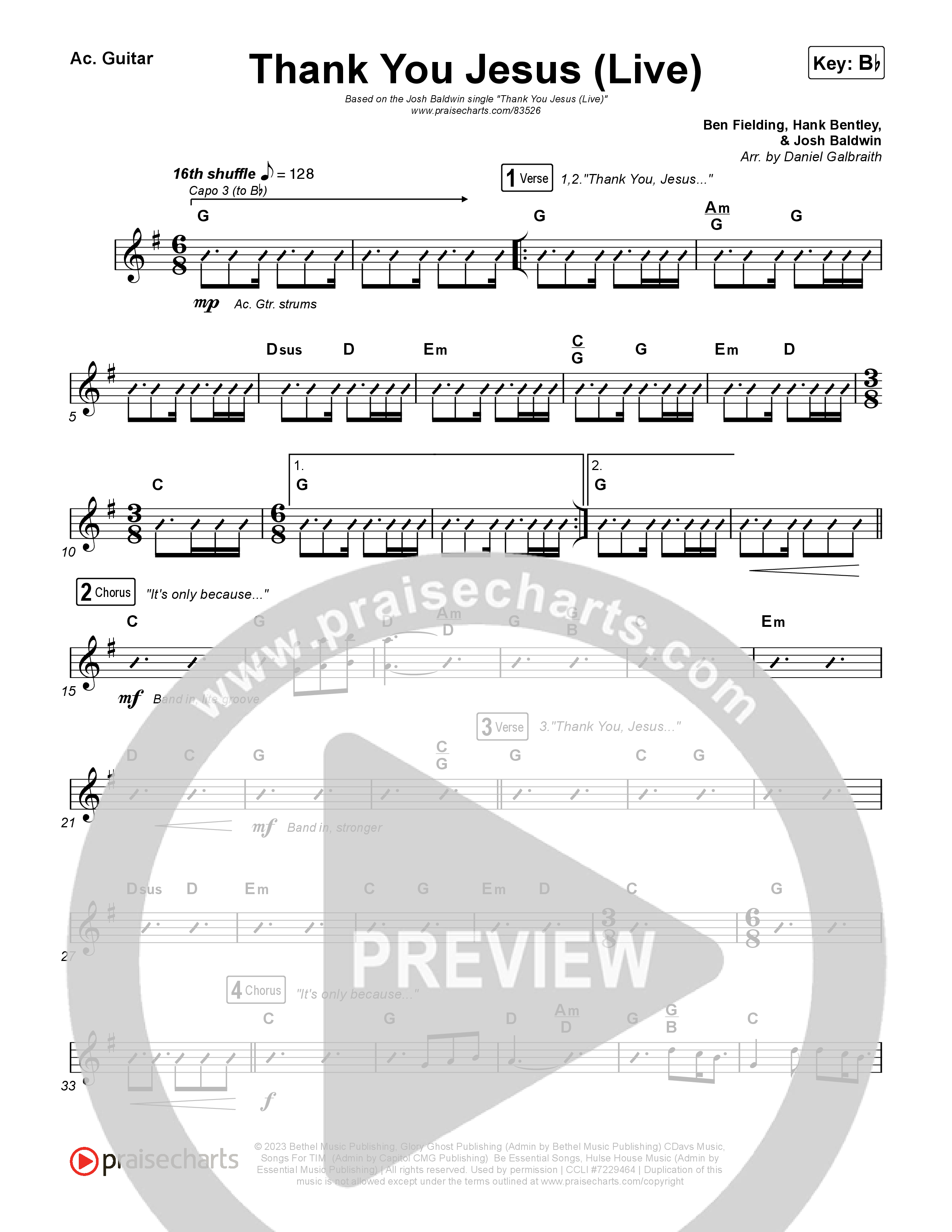 Thank You Jesus (Live) Rhythm Chart (Josh Baldwin)