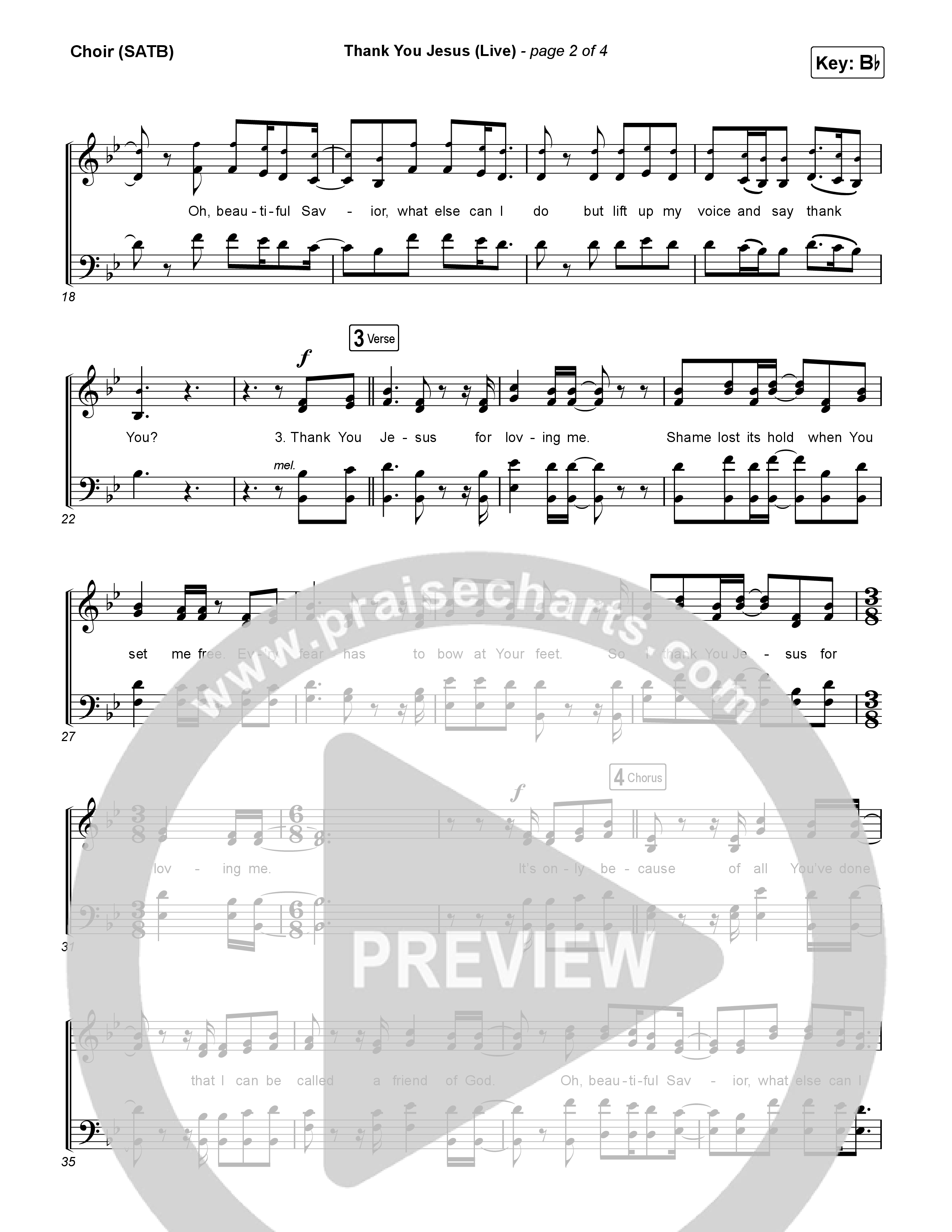 Thank You Jesus (Live) Choir Sheet (SATB) (Josh Baldwin)