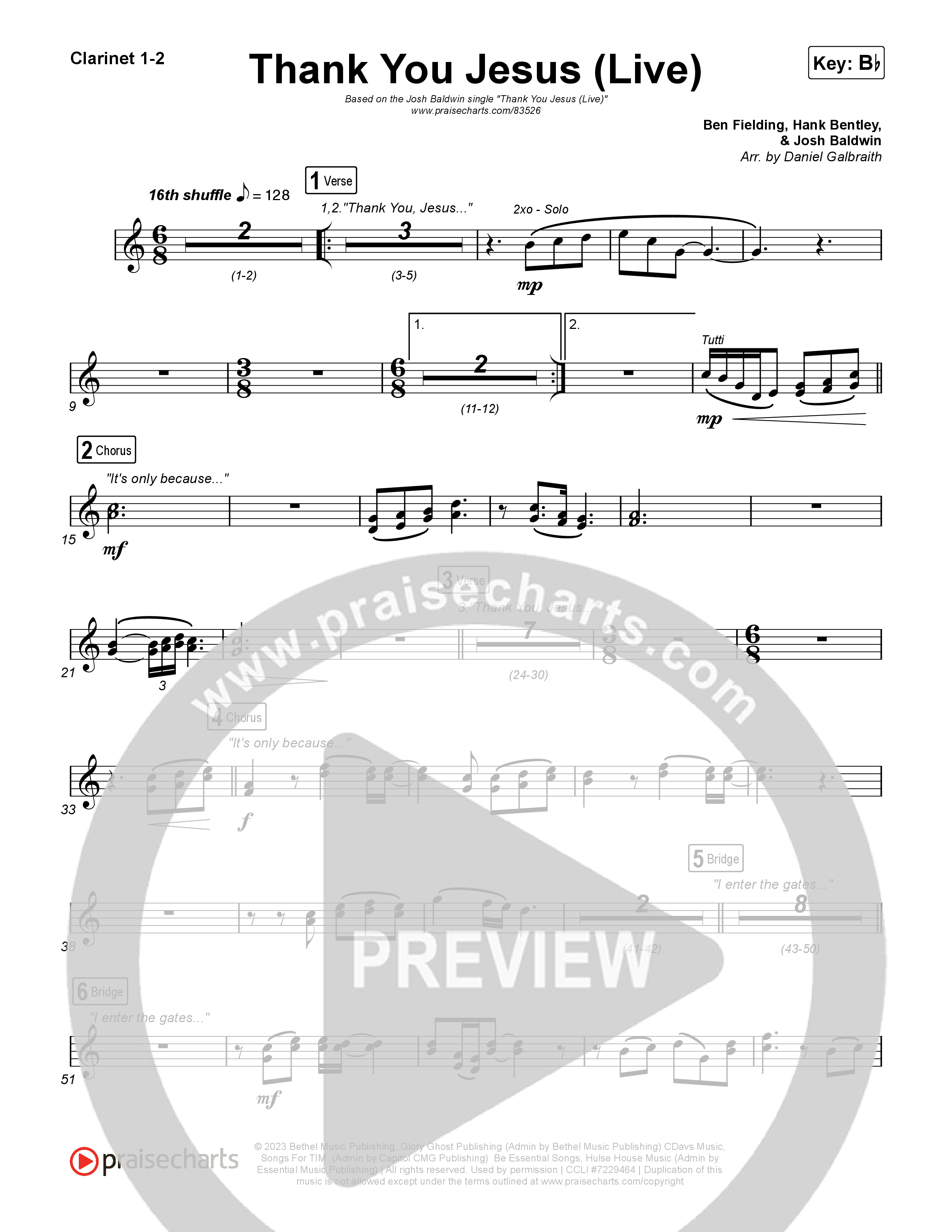 Thank You Jesus (Live) Clarinet 1,2 (Josh Baldwin)