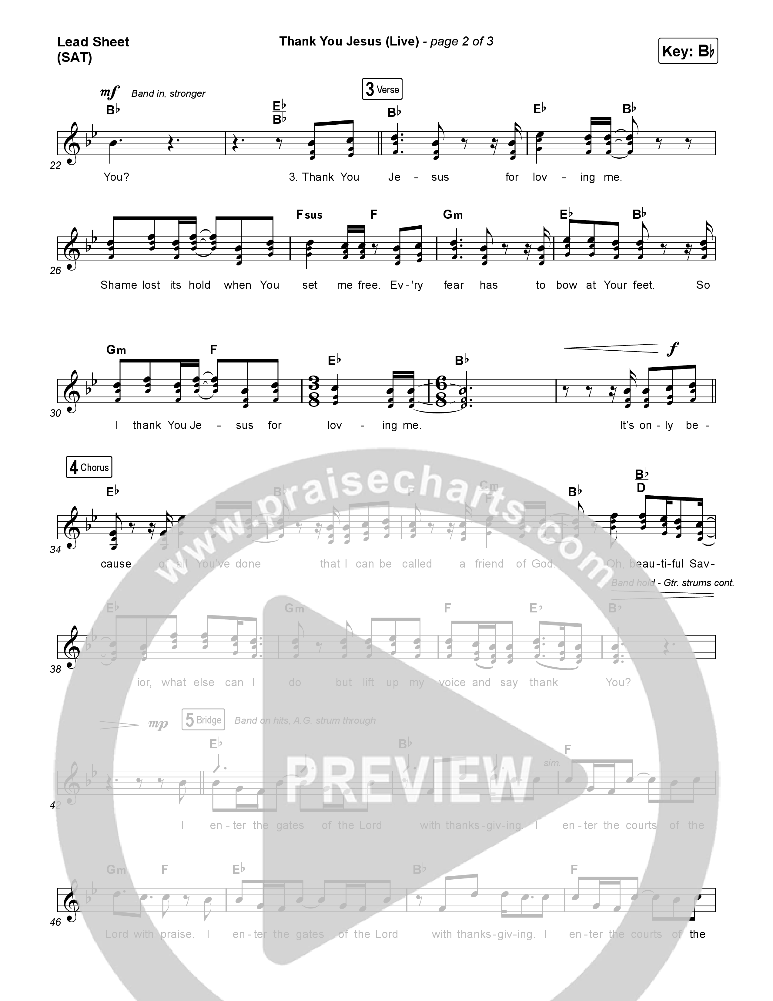 Thank You Jesus (Live) Lead Sheet (SAT) (Josh Baldwin)