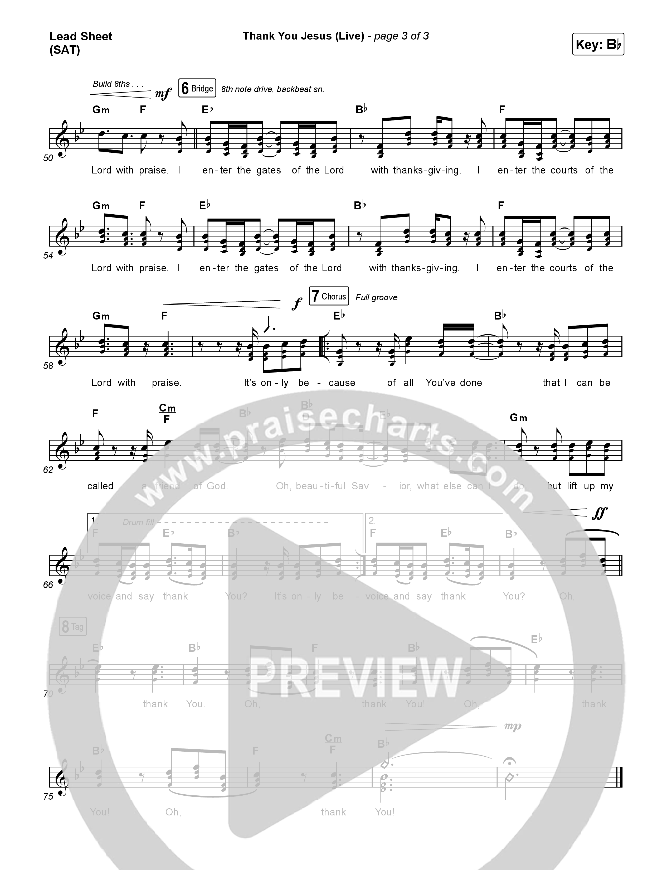 Thank You Jesus (Live) Lead Sheet (SAT) (Josh Baldwin)