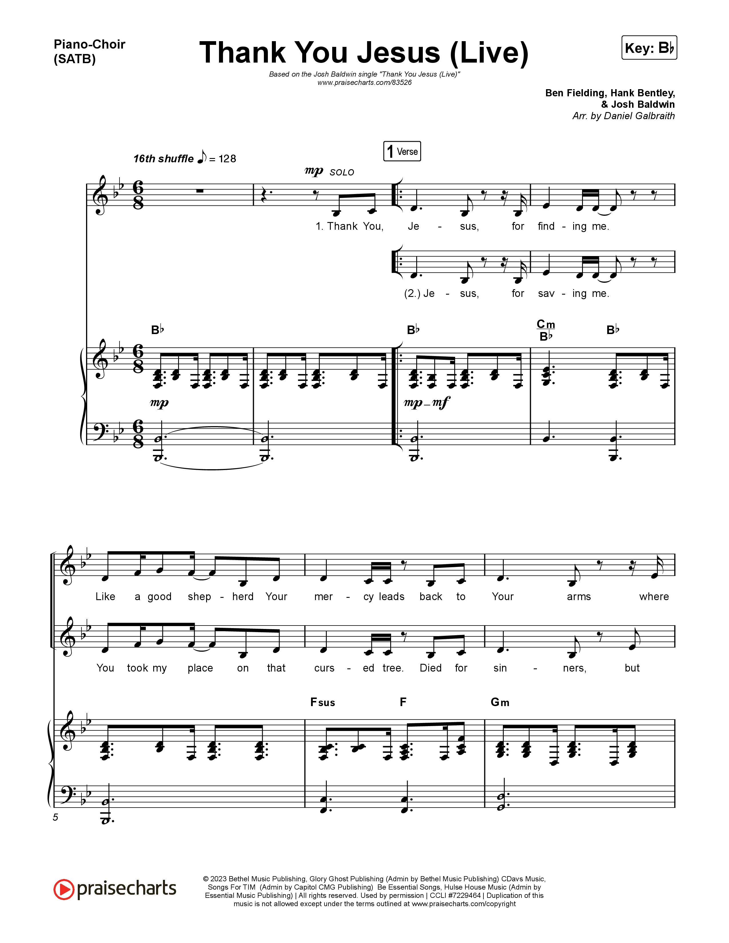 Thank You Jesus (Live) Piano/Vocal Pack (Josh Baldwin)