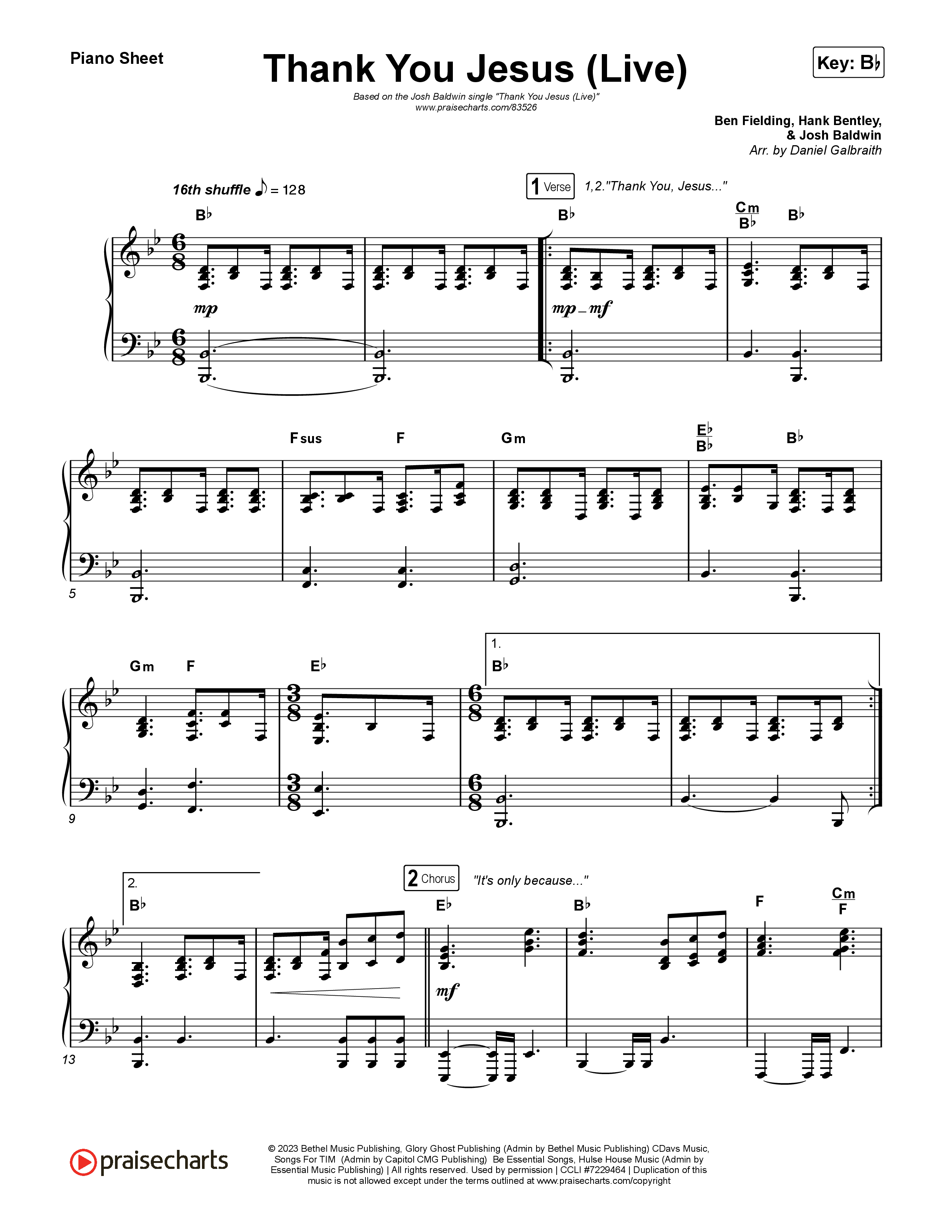 Thank You Jesus (Live) Piano Sheet (Josh Baldwin)