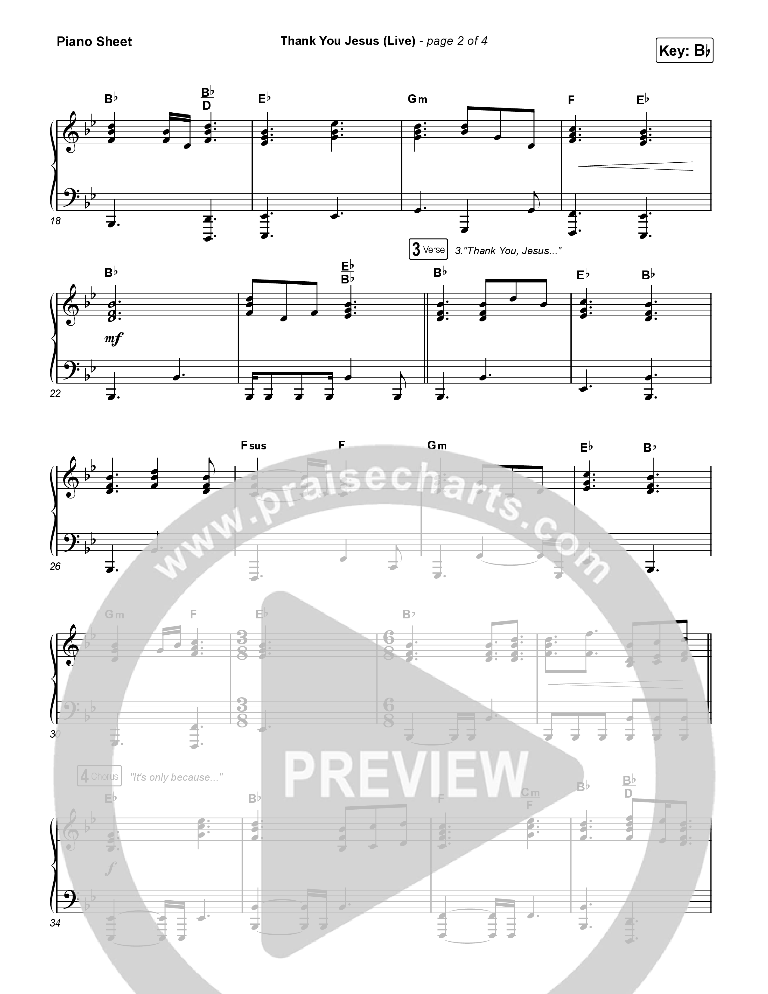 Thank You Jesus (Live) Piano Sheet (Josh Baldwin)