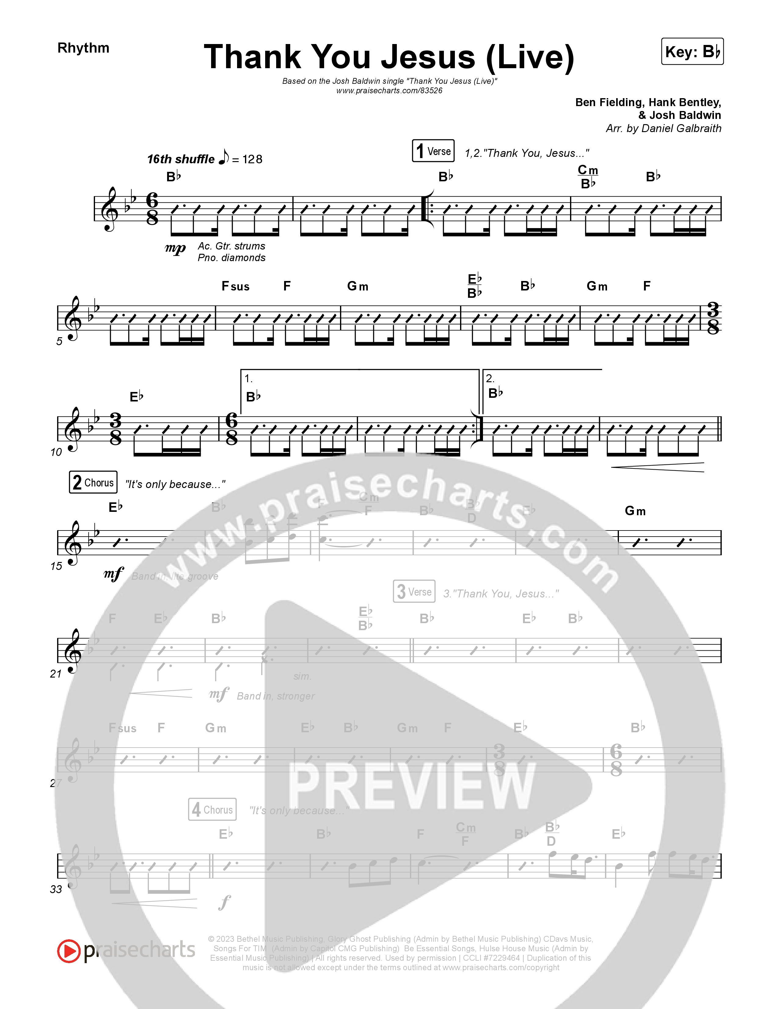 Thank You Jesus (Live) Rhythm Chart (Josh Baldwin)