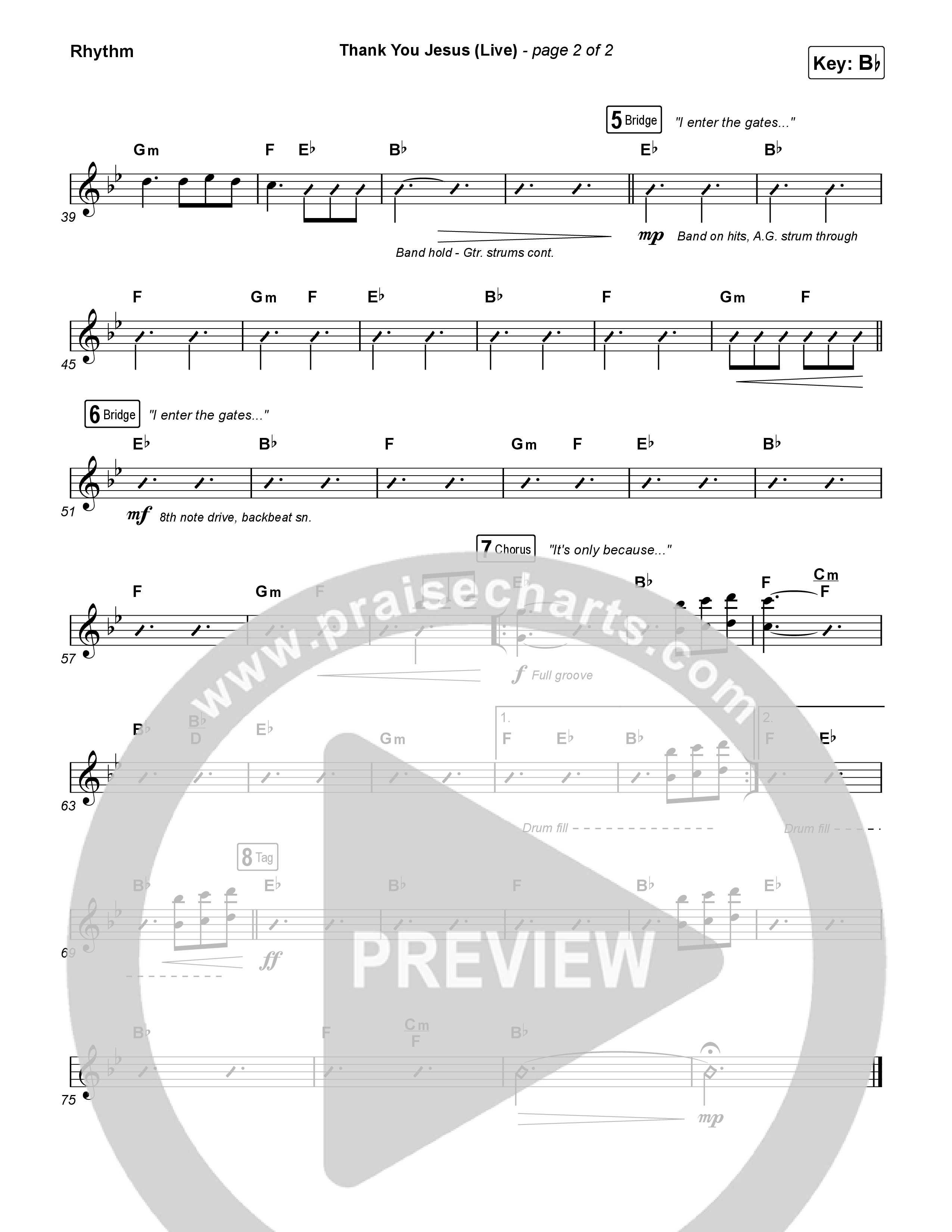 Thank You Jesus (Live) Rhythm Chart (Josh Baldwin)