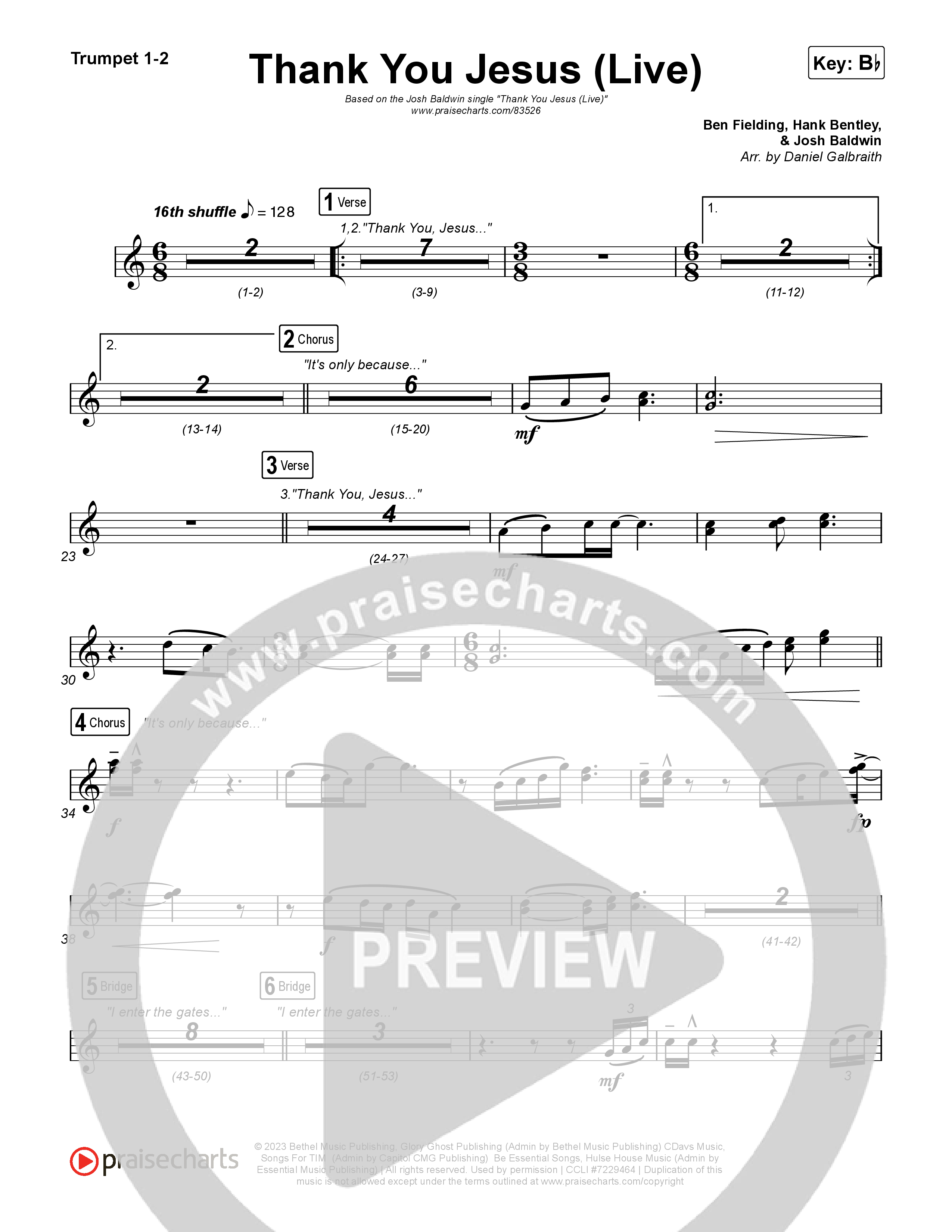 Thank You Jesus (Live) Trumpet 1,2 (Josh Baldwin)