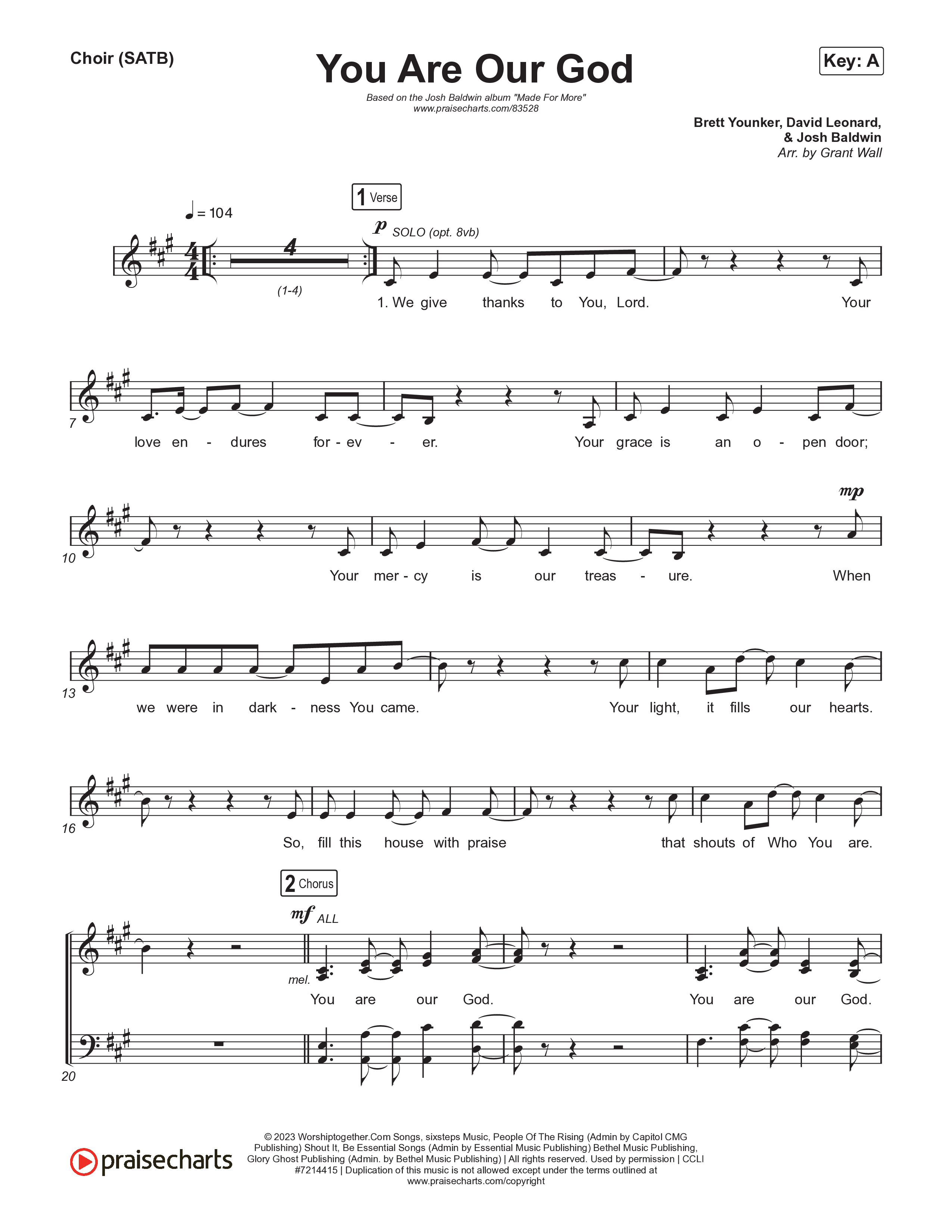 You Are Our God (Live) Choir Sheet (SATB) (Josh Baldwin)