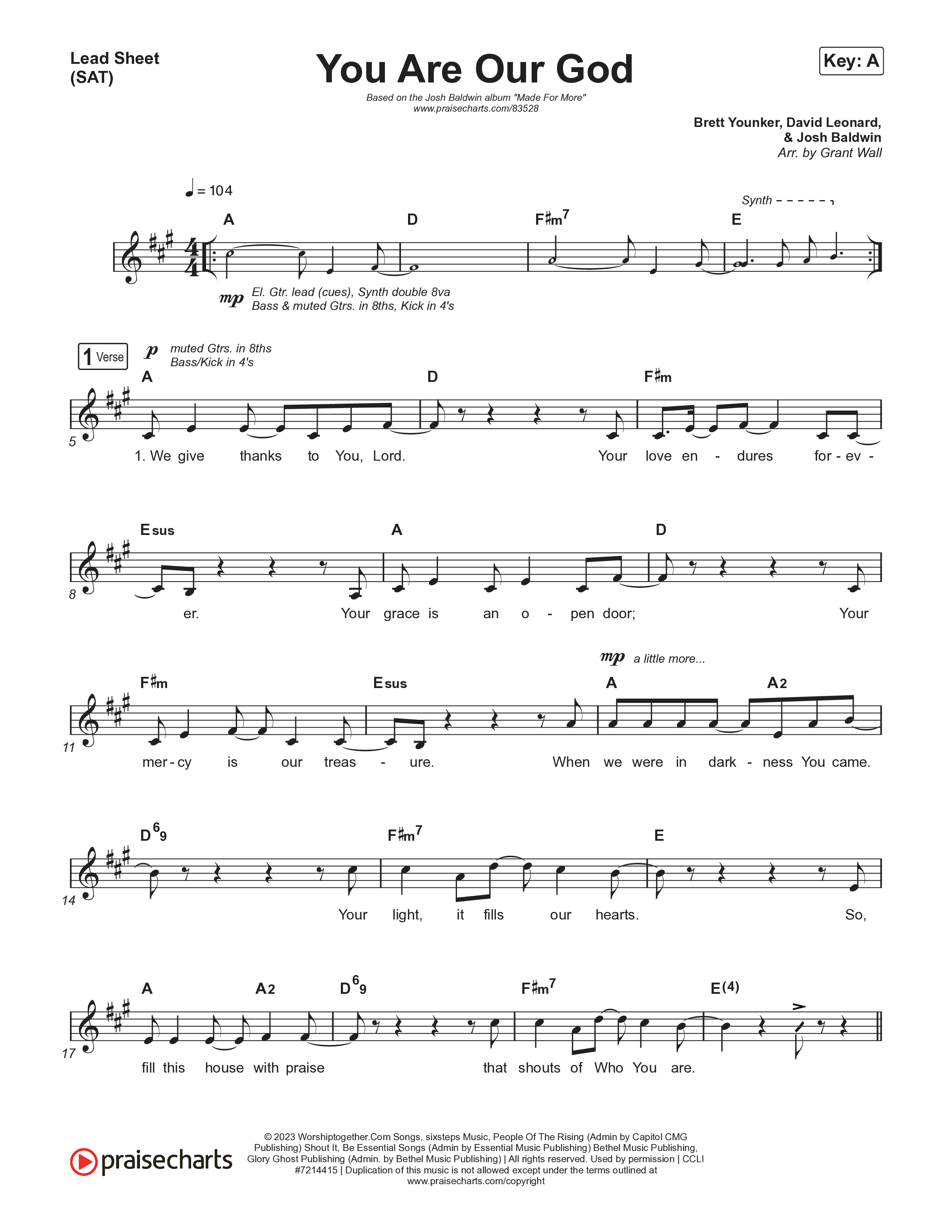 You Are Our God (Live) Lead Sheet (SAT) (Josh Baldwin)