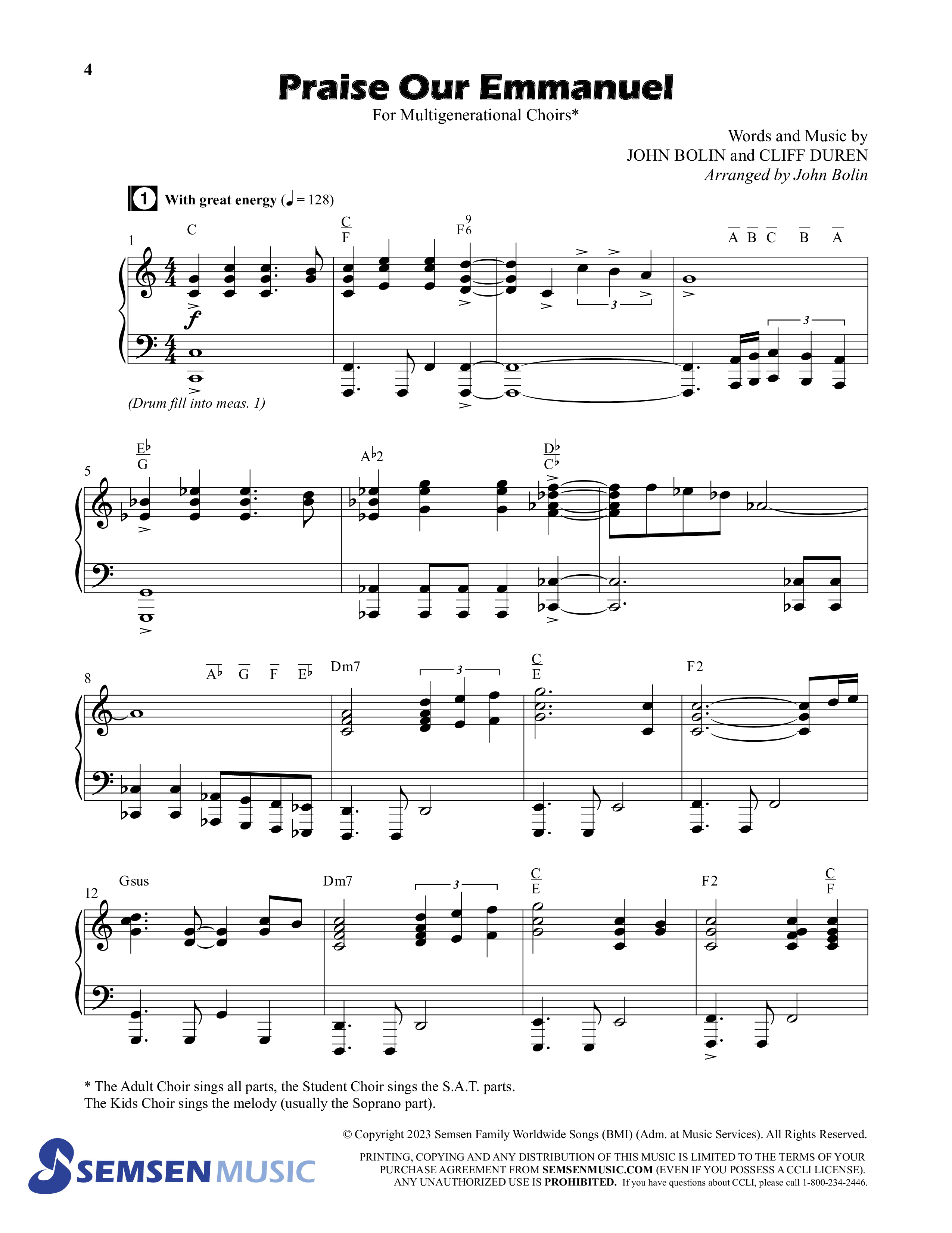 Behold (9 Song Choral Collection) Song 1 (Piano SATB) (Semsen Music / Arr. John Bolin / Orch. Cliff Duren)