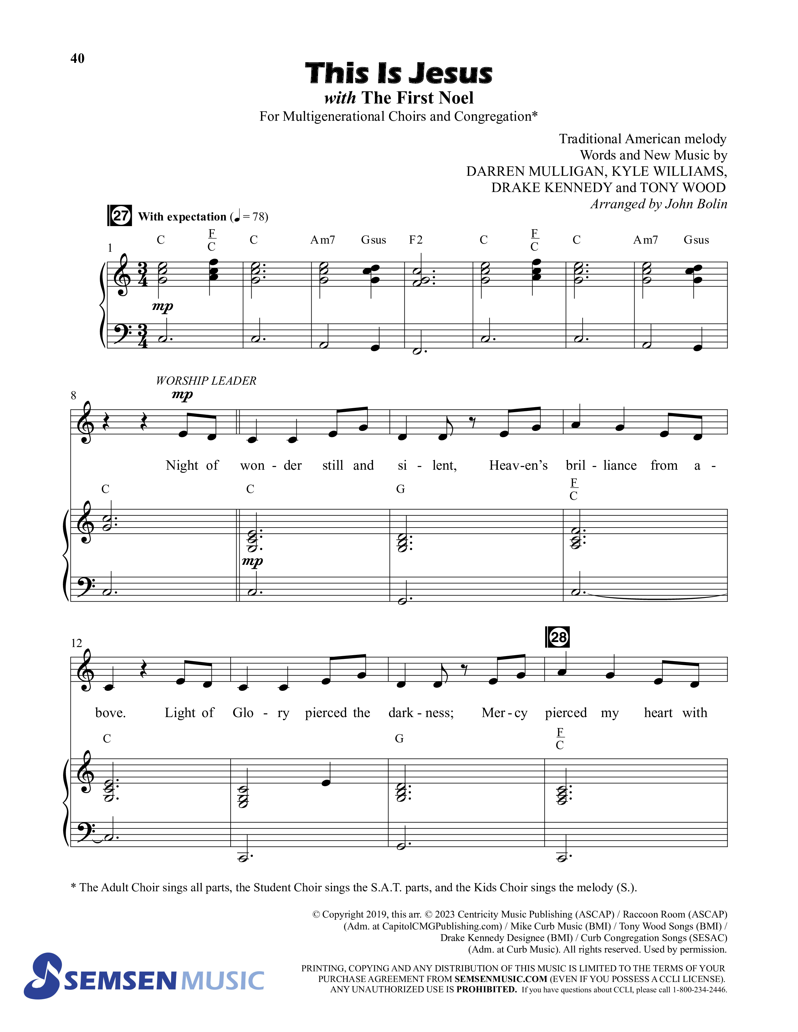 Behold (9 Song Choral Collection) Song 3 (Piano SATB) (Semsen Music / Arr. John Bolin / Orch. Cliff Duren)