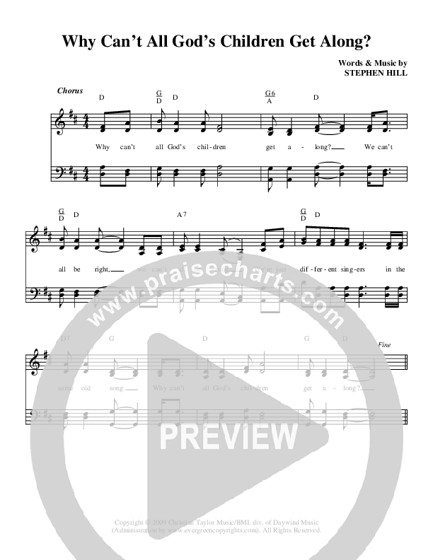 Why Can't All God's Children Get Along Lead Sheet (Karen Peck & New River)