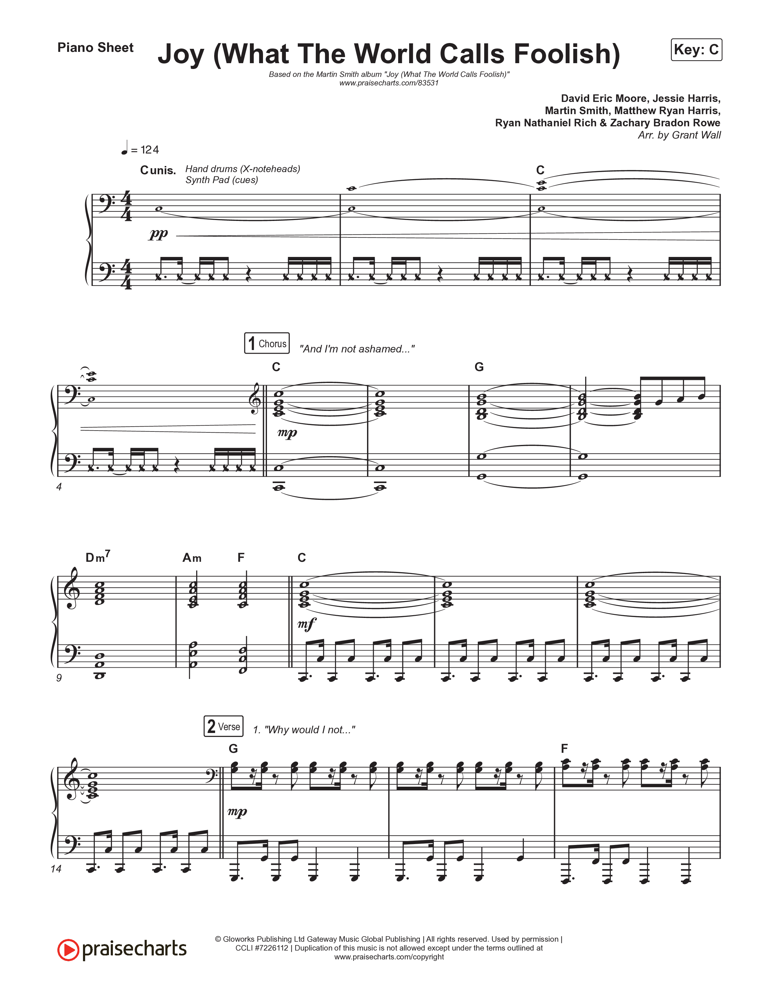 Joy (What The World Calls Foolish) Piano Sheet (Martin Smith)