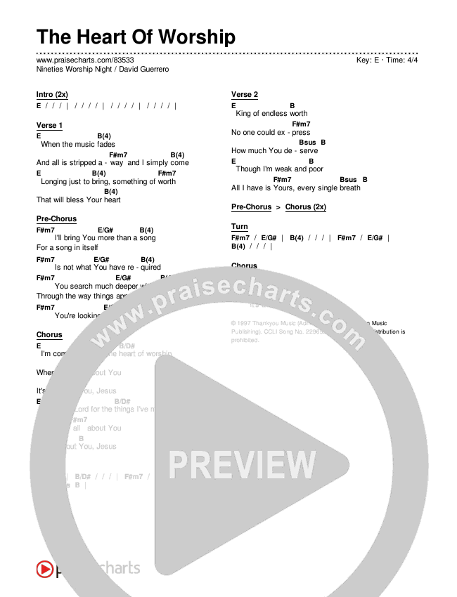 The Heart Of Worship Chords & Lyrics (Nineties Worship Night / David Guerrero)