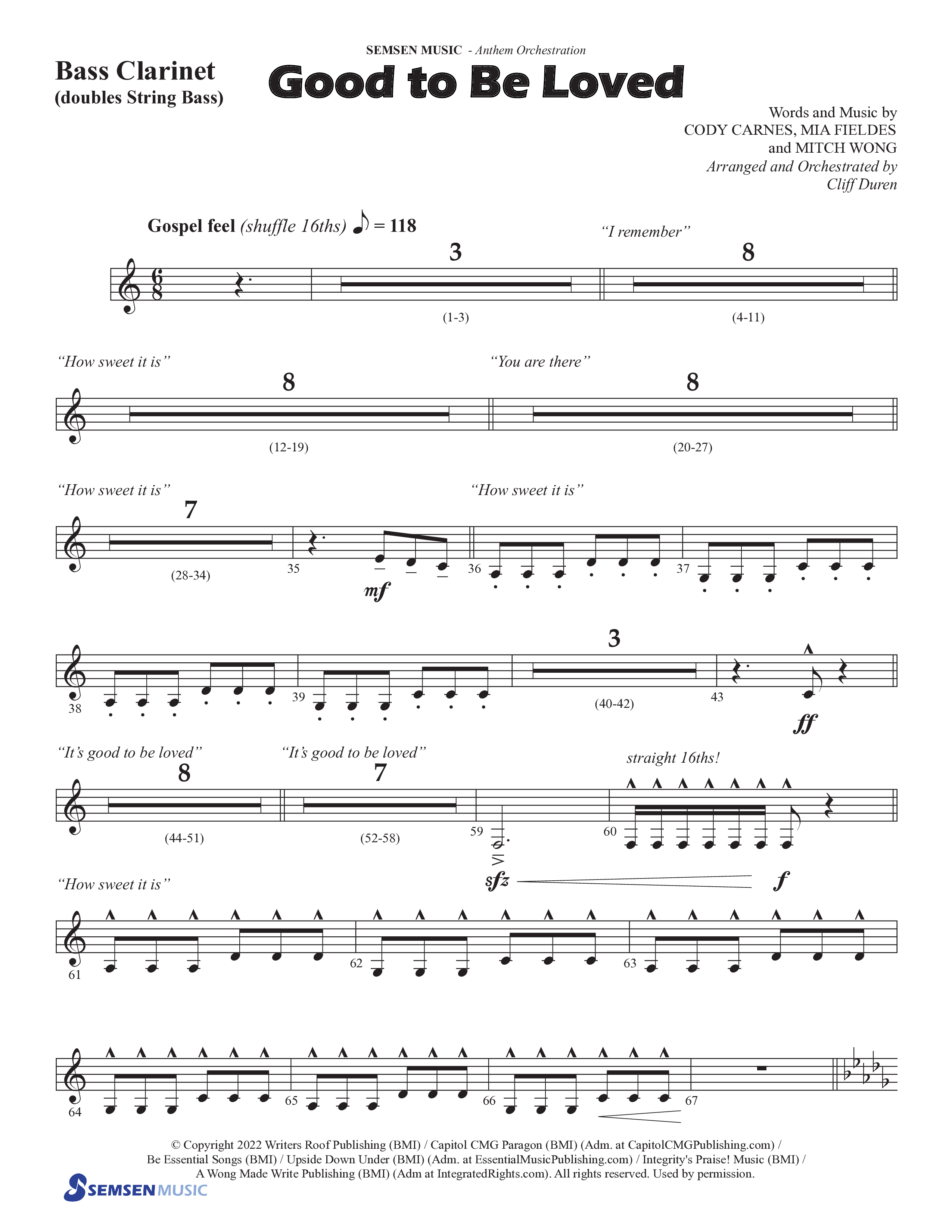 Good To Be Loved (Choral Anthem SATB) Bass Clarinet (Semsen Music / Arr. Cliff Duren)