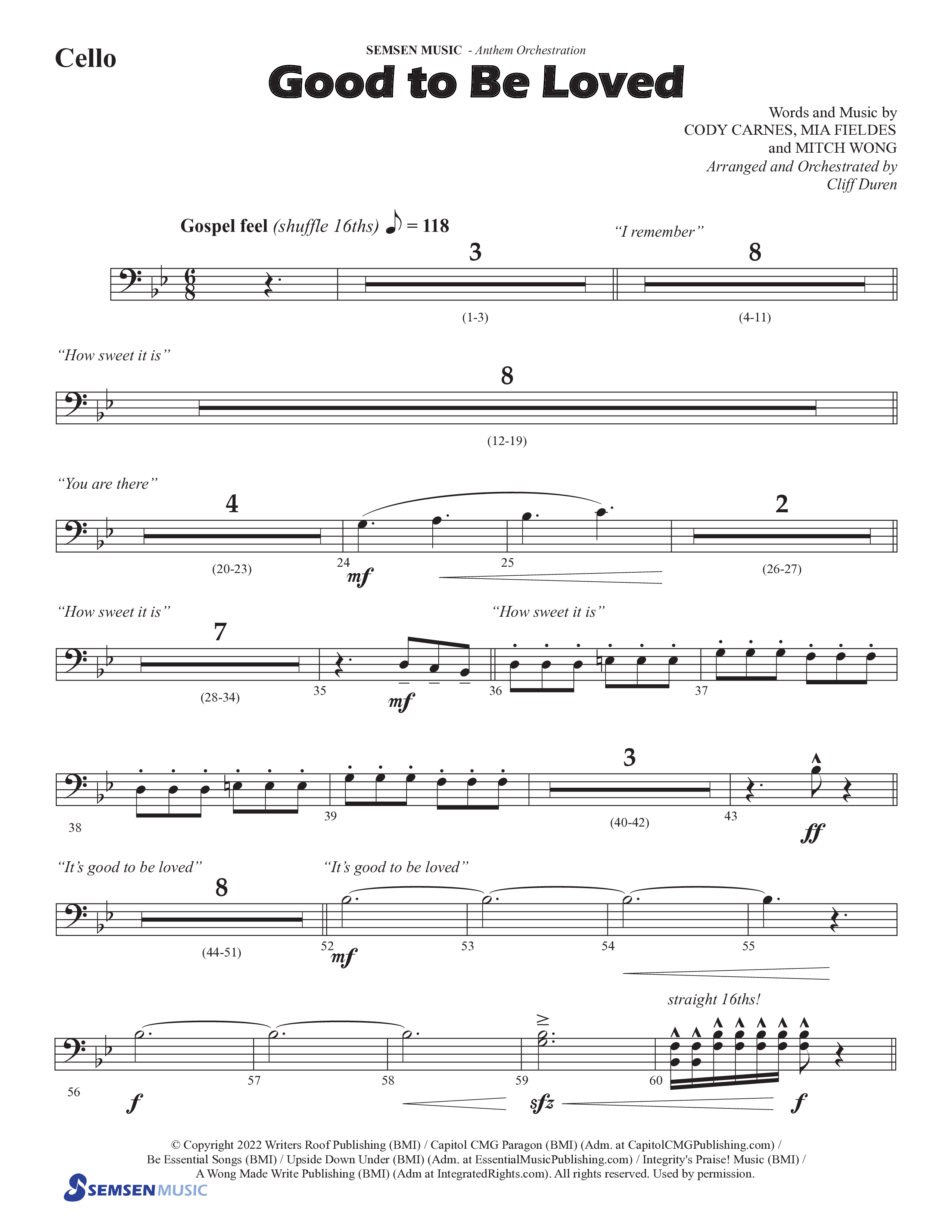 Good To Be Loved (Choral Anthem SATB) Cello (Semsen Music / Arr. Cliff Duren)