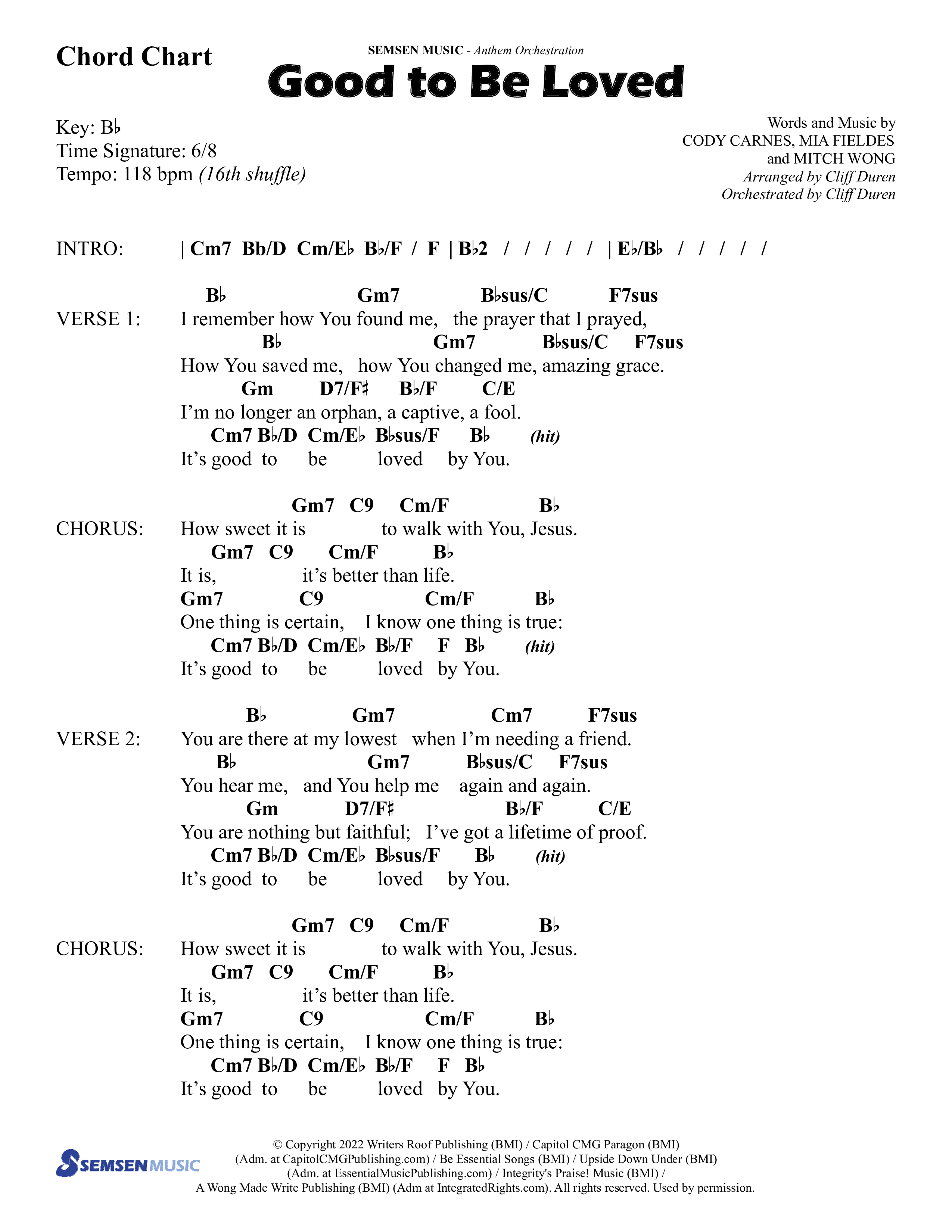 Good To Be Loved (Choral Anthem SATB) Chords & Lead Sheet (Semsen Music / Arr. Cliff Duren)