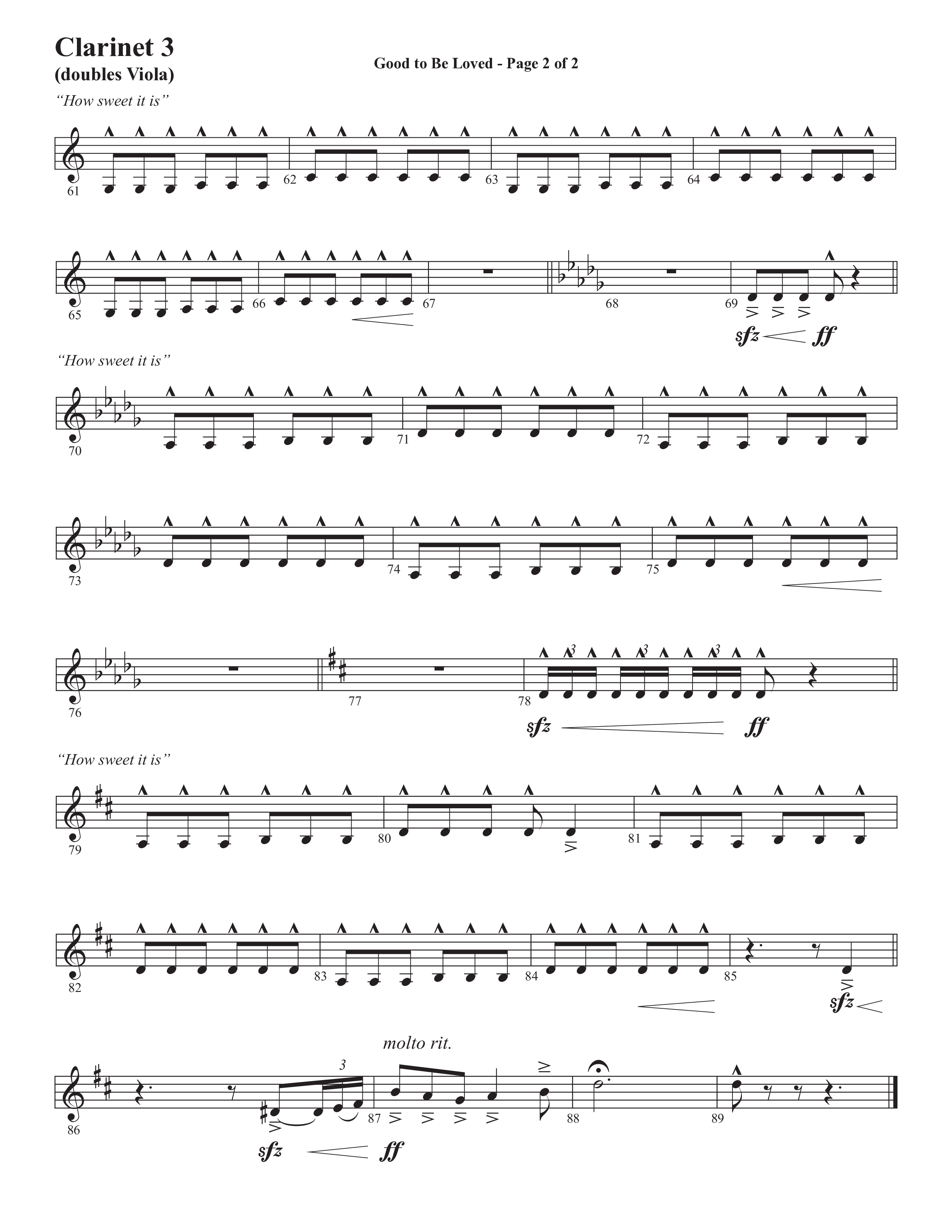 Good To Be Loved (Choral Anthem SATB) Clarinet 3 (Semsen Music / Arr. Cliff Duren)