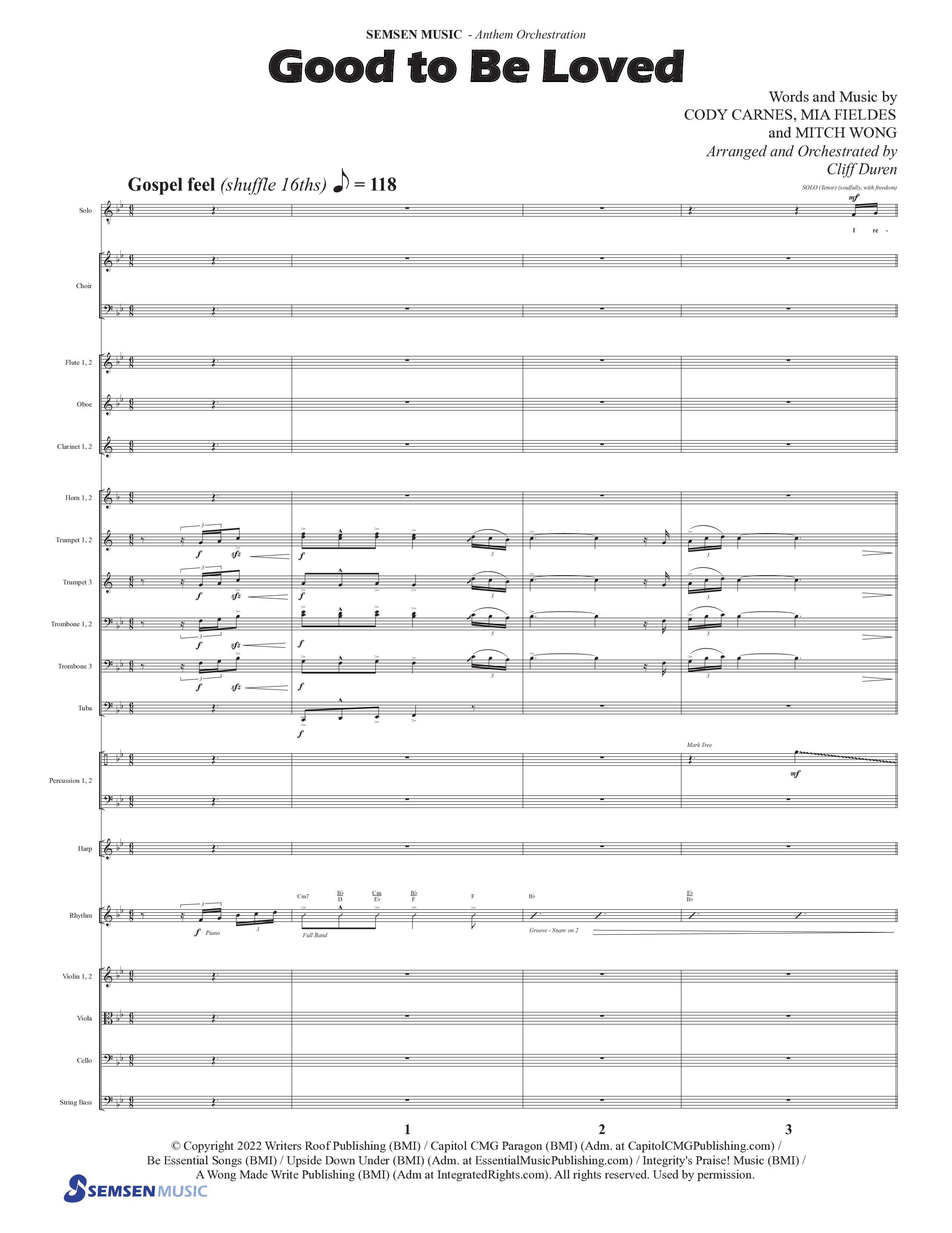 Good To Be Loved (Choral Anthem SATB) Orchestration (Semsen Music / Arr. Cliff Duren)