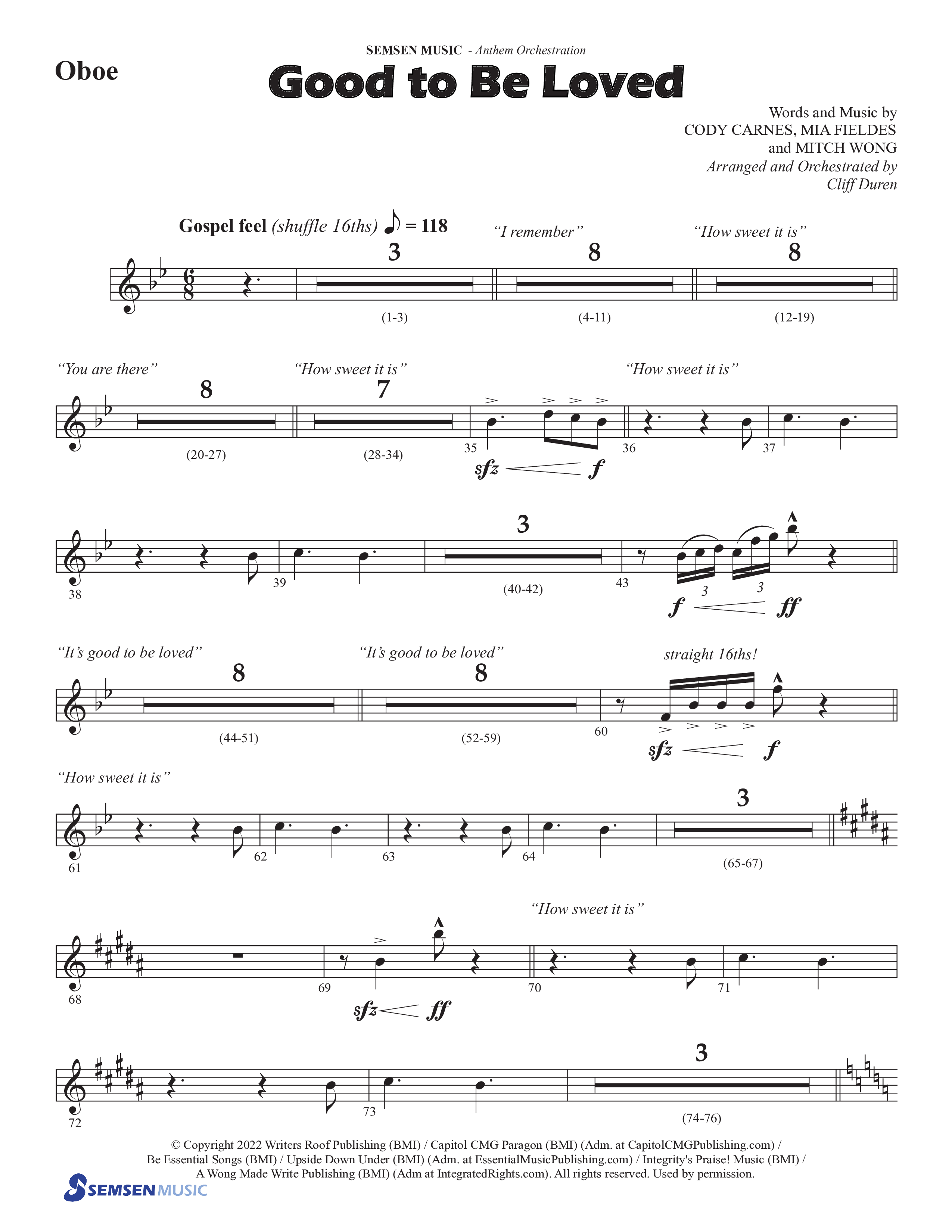 Good To Be Loved (Choral Anthem SATB) Oboe (Semsen Music / Arr. Cliff Duren)