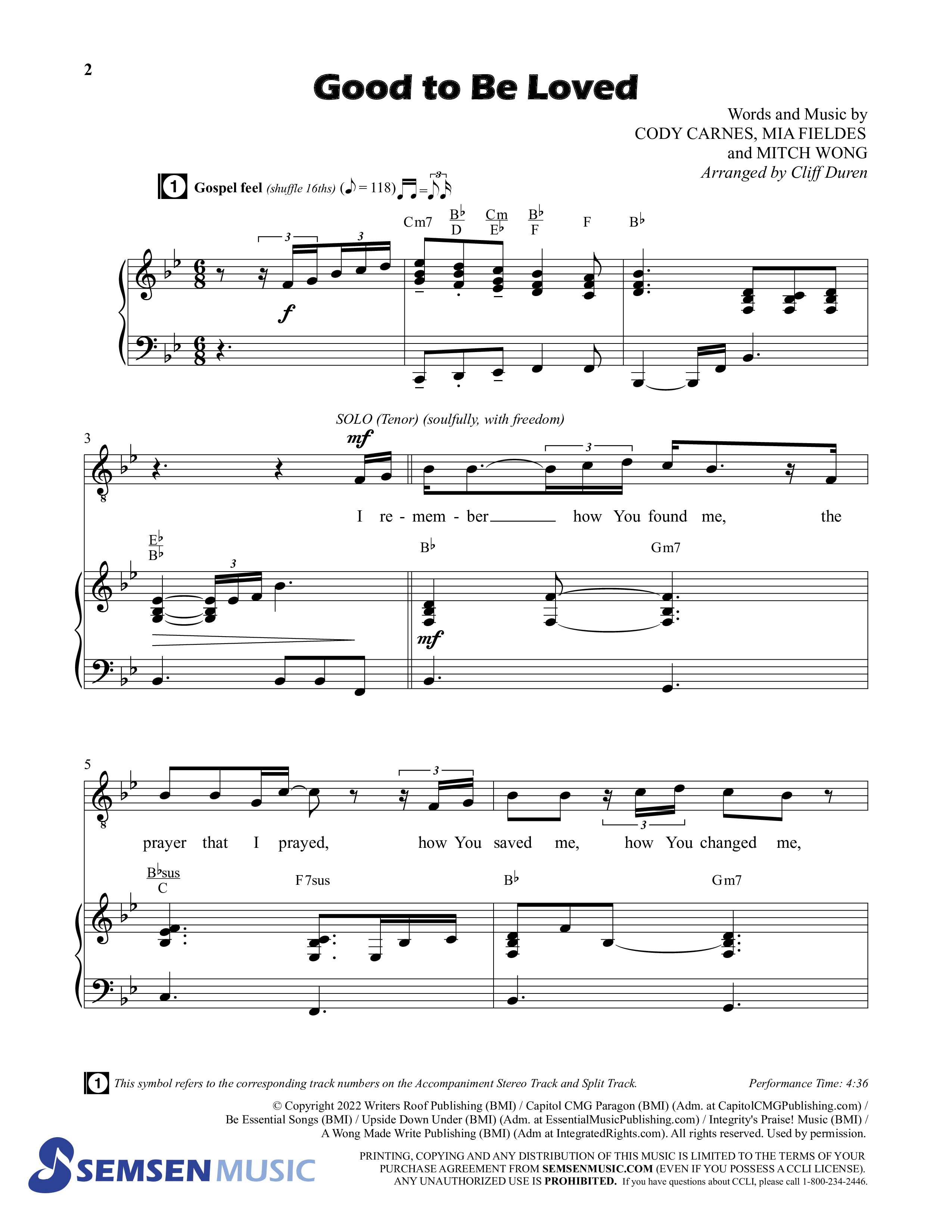 Good To Be Loved (Choral Anthem SATB) Anthem (SATB/Piano) (Semsen Music / Arr. Cliff Duren)