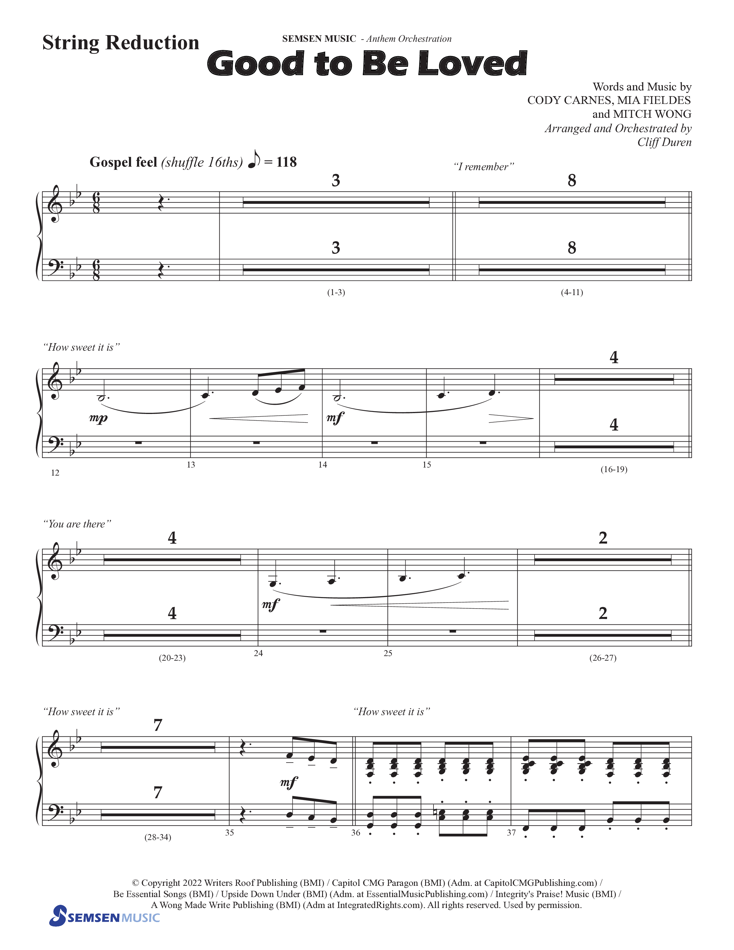 Good To Be Loved (Choral Anthem SATB) String Reduction (Semsen Music / Arr. Cliff Duren)
