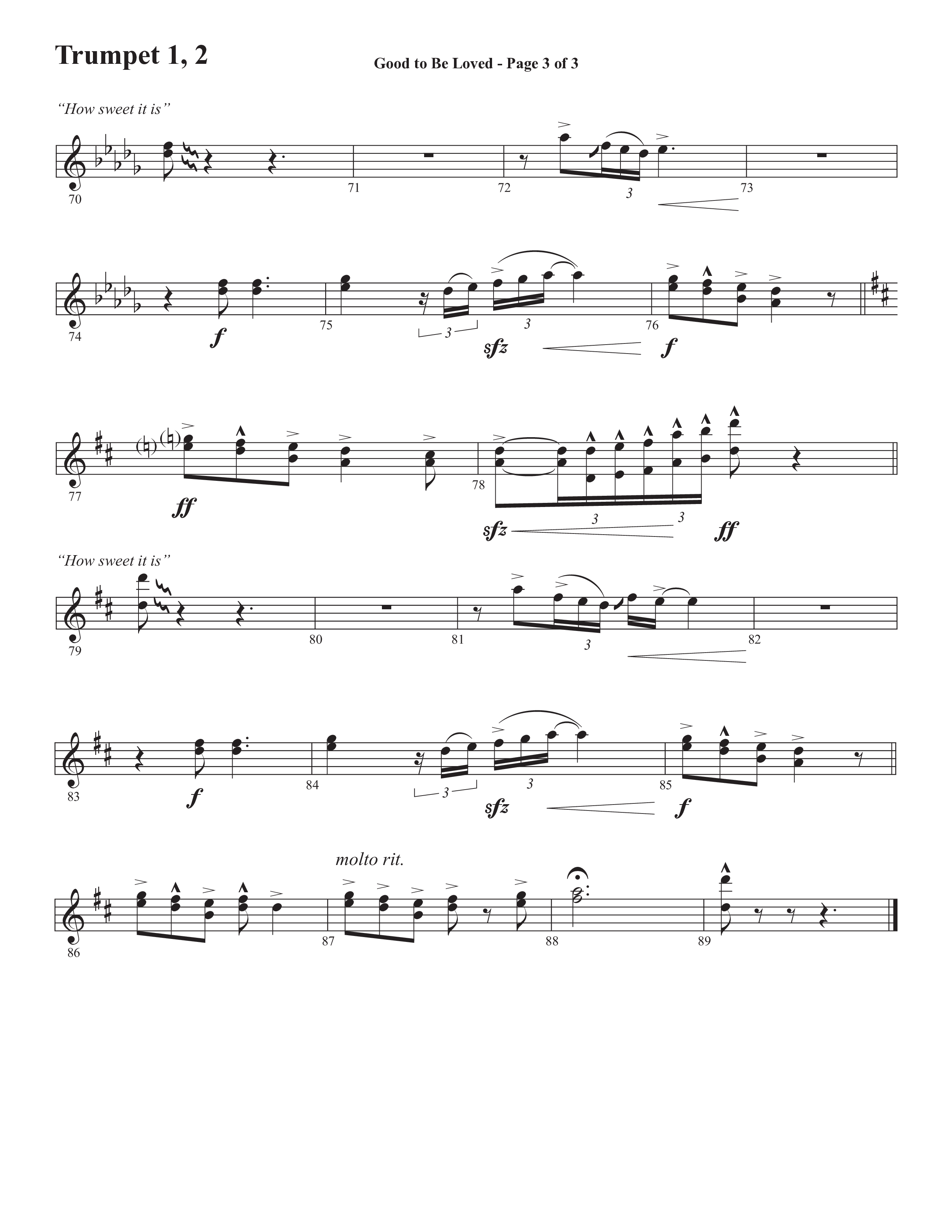 Good To Be Loved (Choral Anthem SATB) Trumpet 1,2 (Semsen Music / Arr. Cliff Duren)