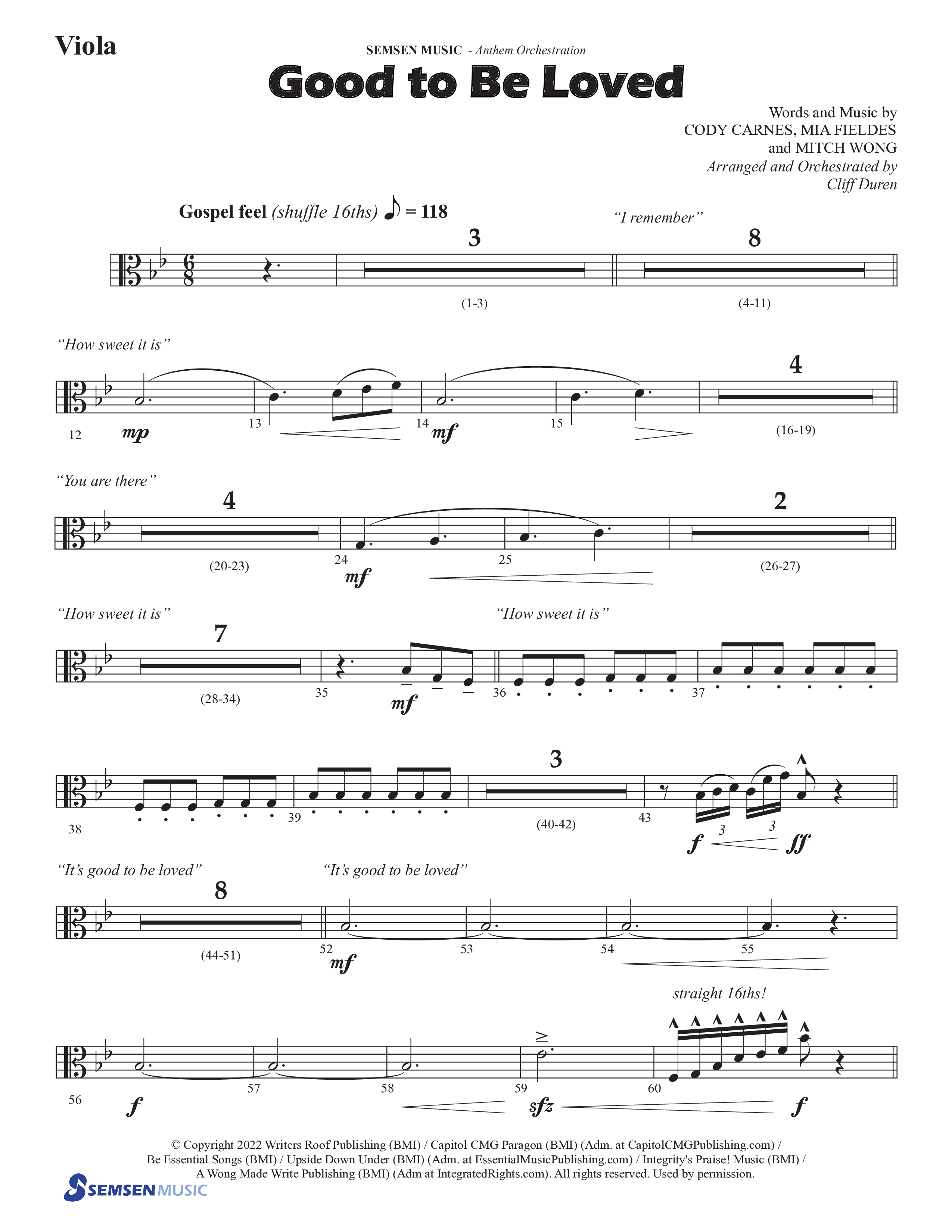 Good To Be Loved (Choral Anthem SATB) Viola (Semsen Music / Arr. Cliff Duren)
