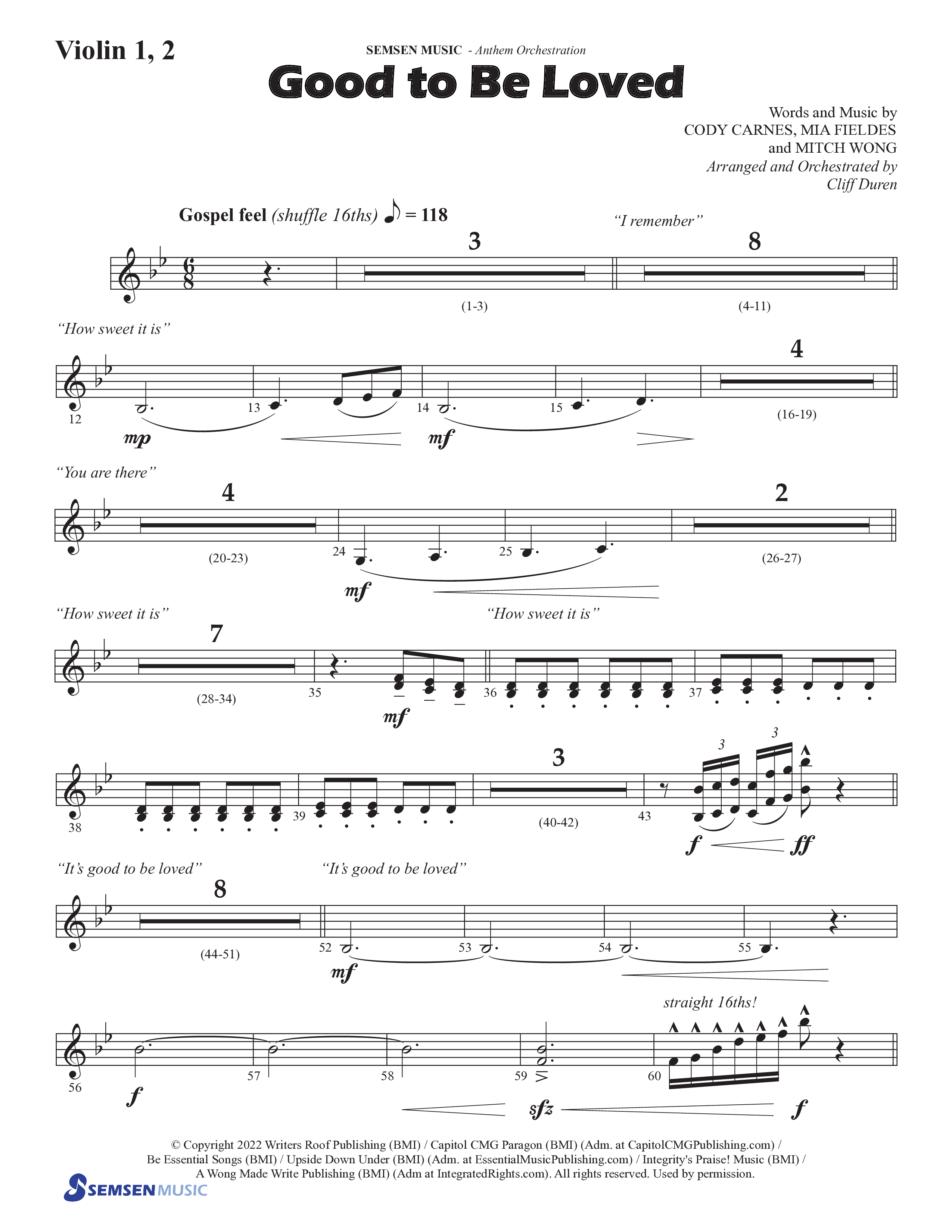 Good To Be Loved (Choral Anthem SATB) Violin 1/2 (Semsen Music / Arr. Cliff Duren)