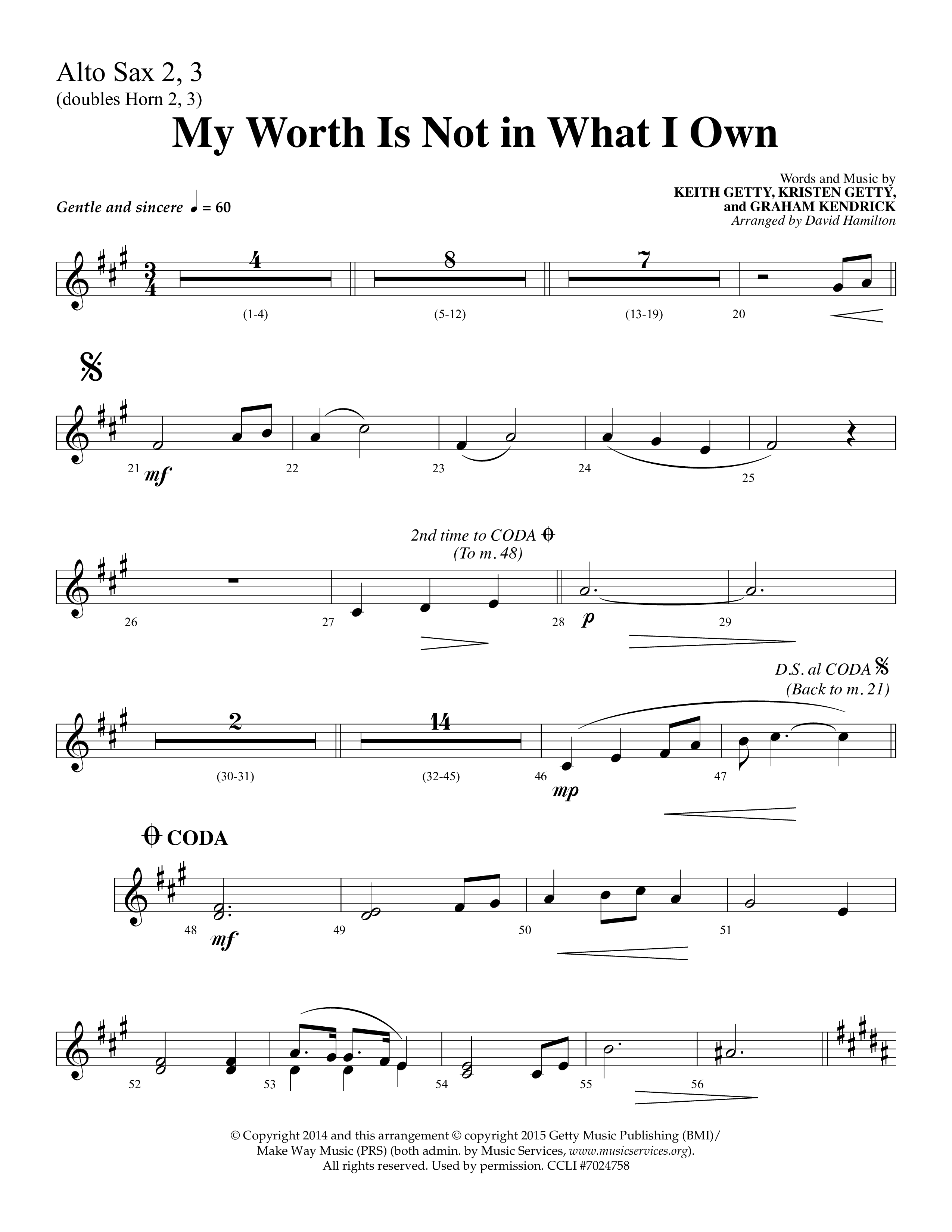 My Worth Is Not In What I Own (Choral Anthem SATB) Alto Sax (Lifeway Choral / Arr. David Hamilton)