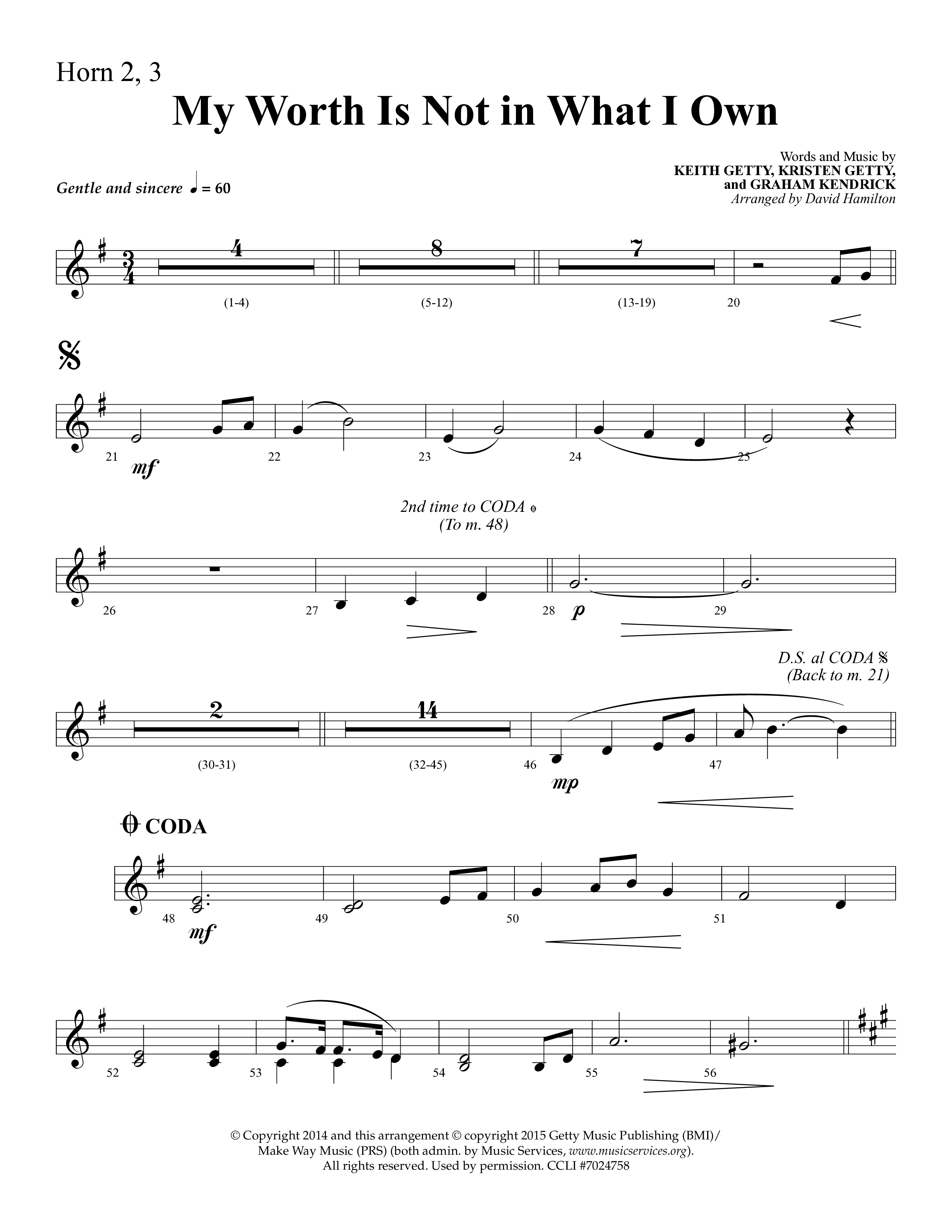 My Worth Is Not In What I Own (Choral Anthem SATB) French Horn 2 (Lifeway Choral / Arr. David Hamilton)