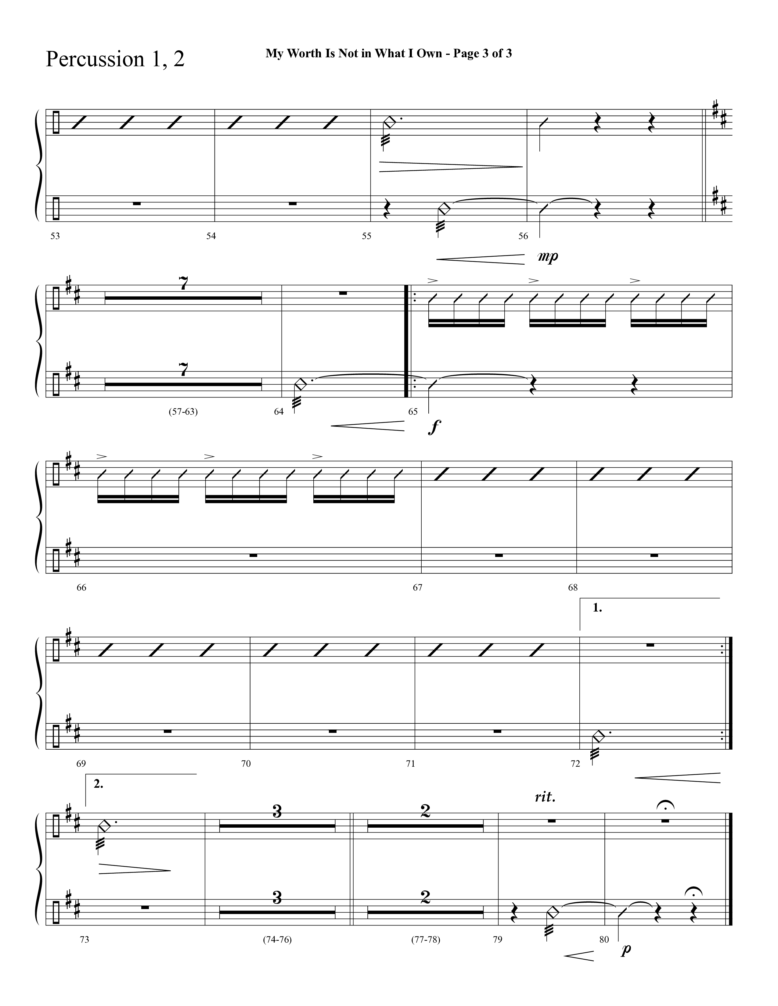 My Worth Is Not In What I Own (Choral Anthem SATB) Percussion 1/2 (Lifeway Choral / Arr. David Hamilton)