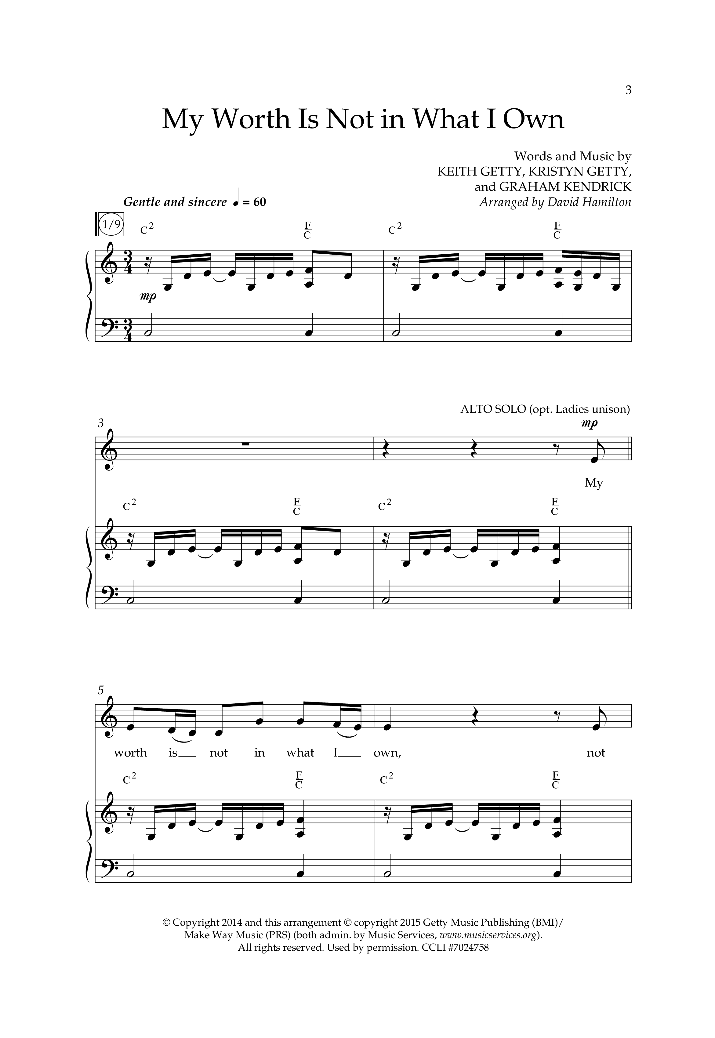 My Worth Is Not In What I Own (Choral Anthem SATB) Anthem (SATB/Piano) (Lifeway Choral / Arr. David Hamilton)