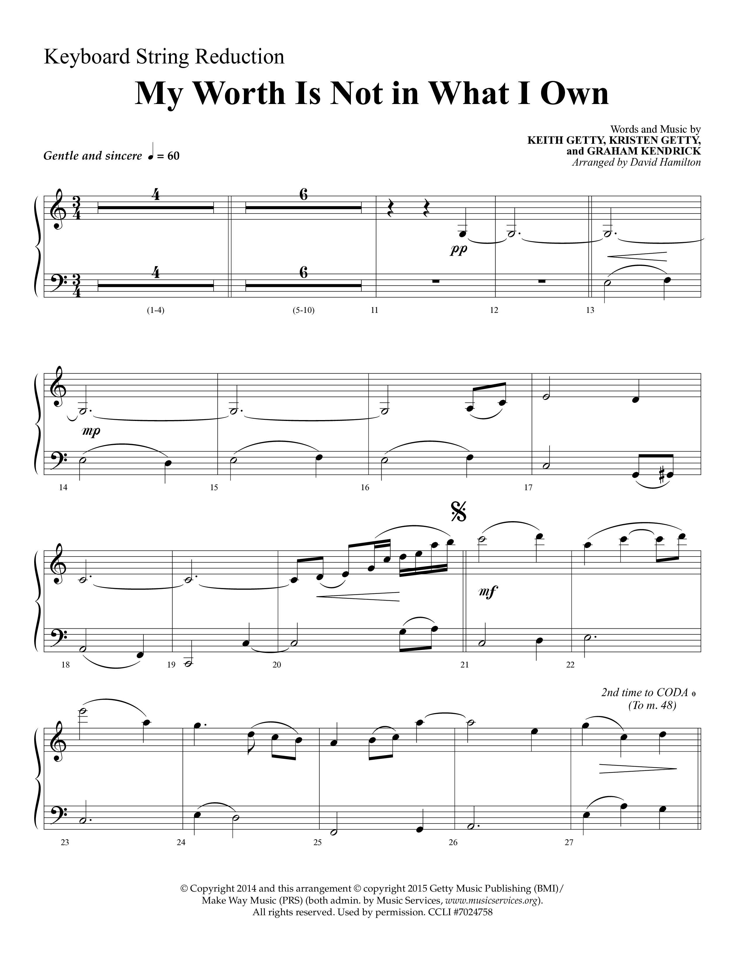 My Worth Is Not In What I Own (Choral Anthem SATB) String Reduction (Lifeway Choral / Arr. David Hamilton)