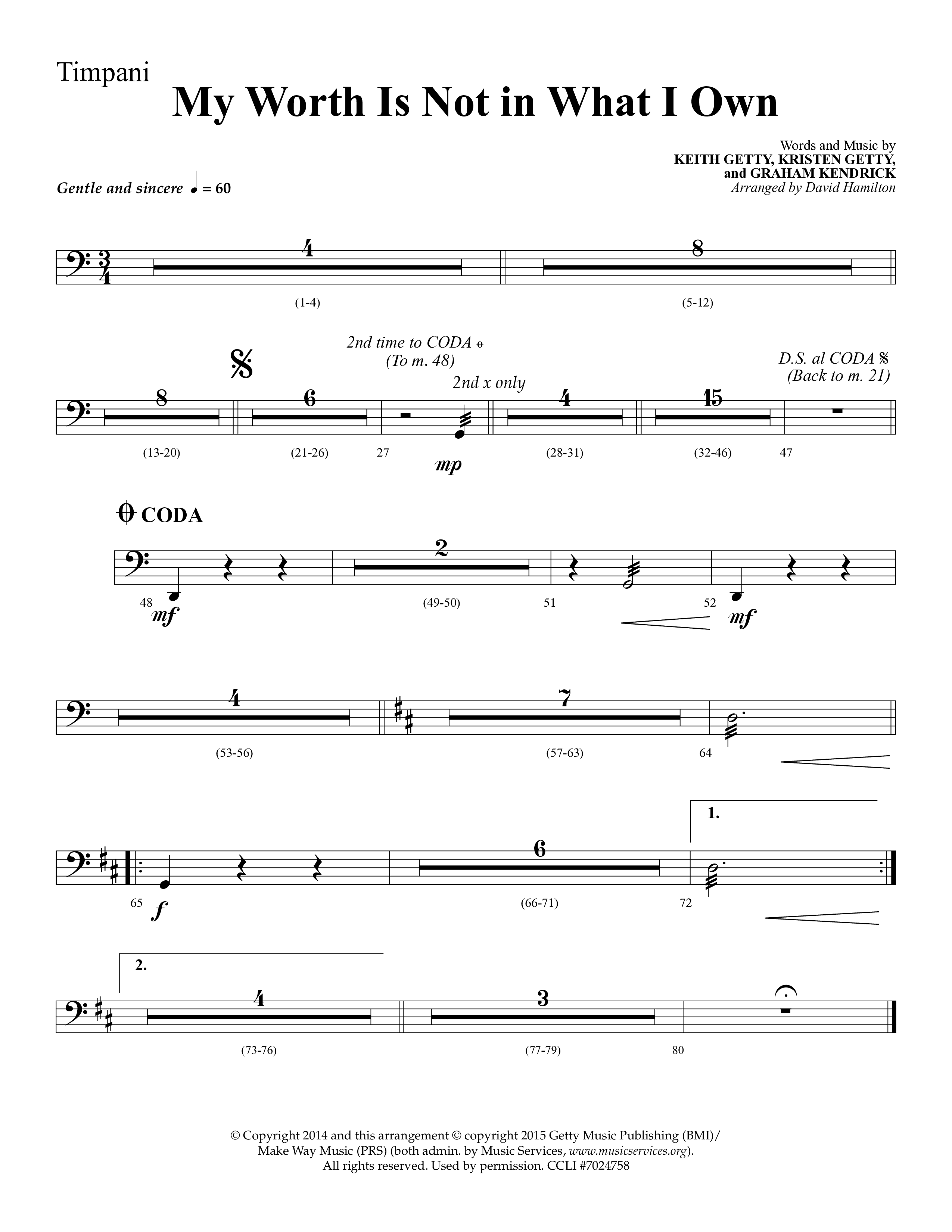 My Worth Is Not In What I Own (Choral Anthem SATB) Timpani (Lifeway Choral / Arr. David Hamilton)