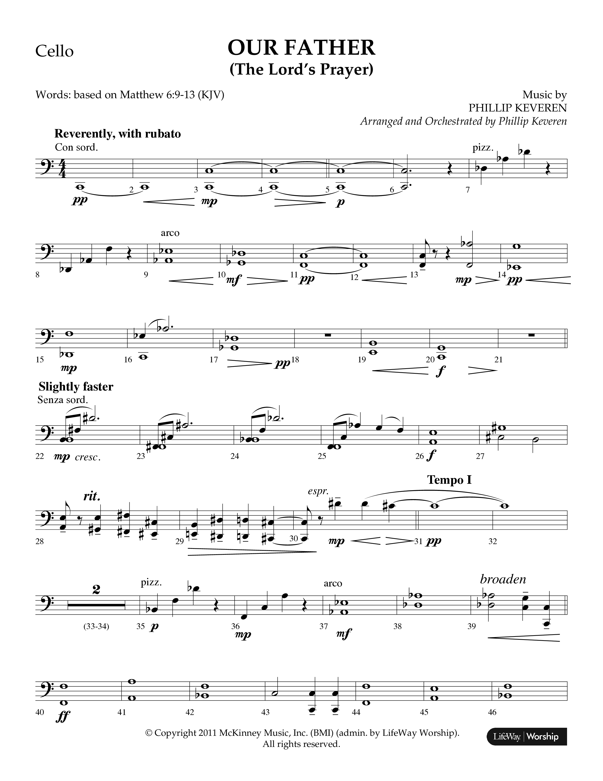 Our Father (The Lords Prayer) (Choral Anthem SATB) Cello (Lifeway Choral / Arr. Phillip Keveren)