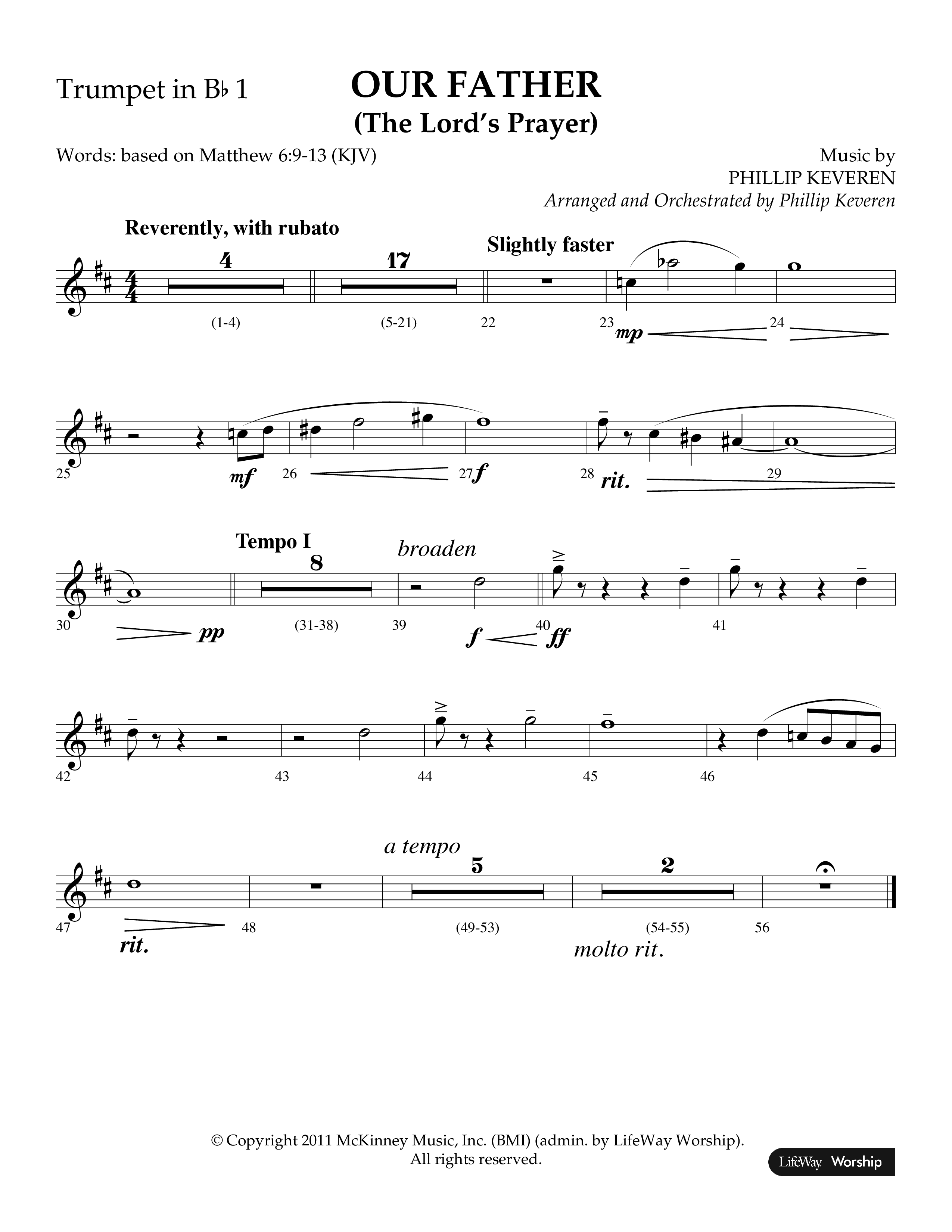Our Father (The Lords Prayer) (Choral Anthem SATB) Trumpet 1 (Lifeway Choral / Arr. Phillip Keveren)