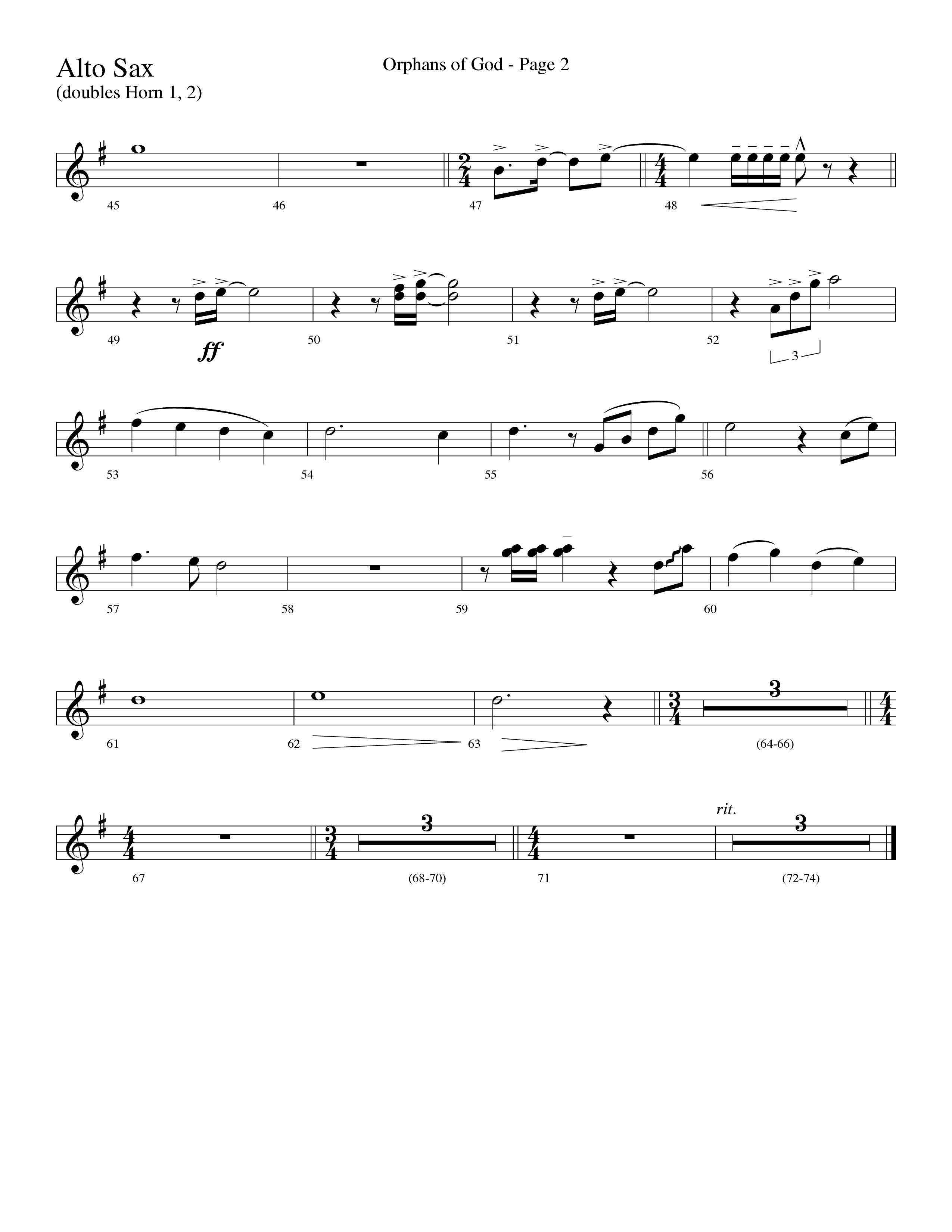 Orphans Of God (Choral Anthem SATB) Alto Sax (Lifeway Choral / Arr. Dave Williamson)