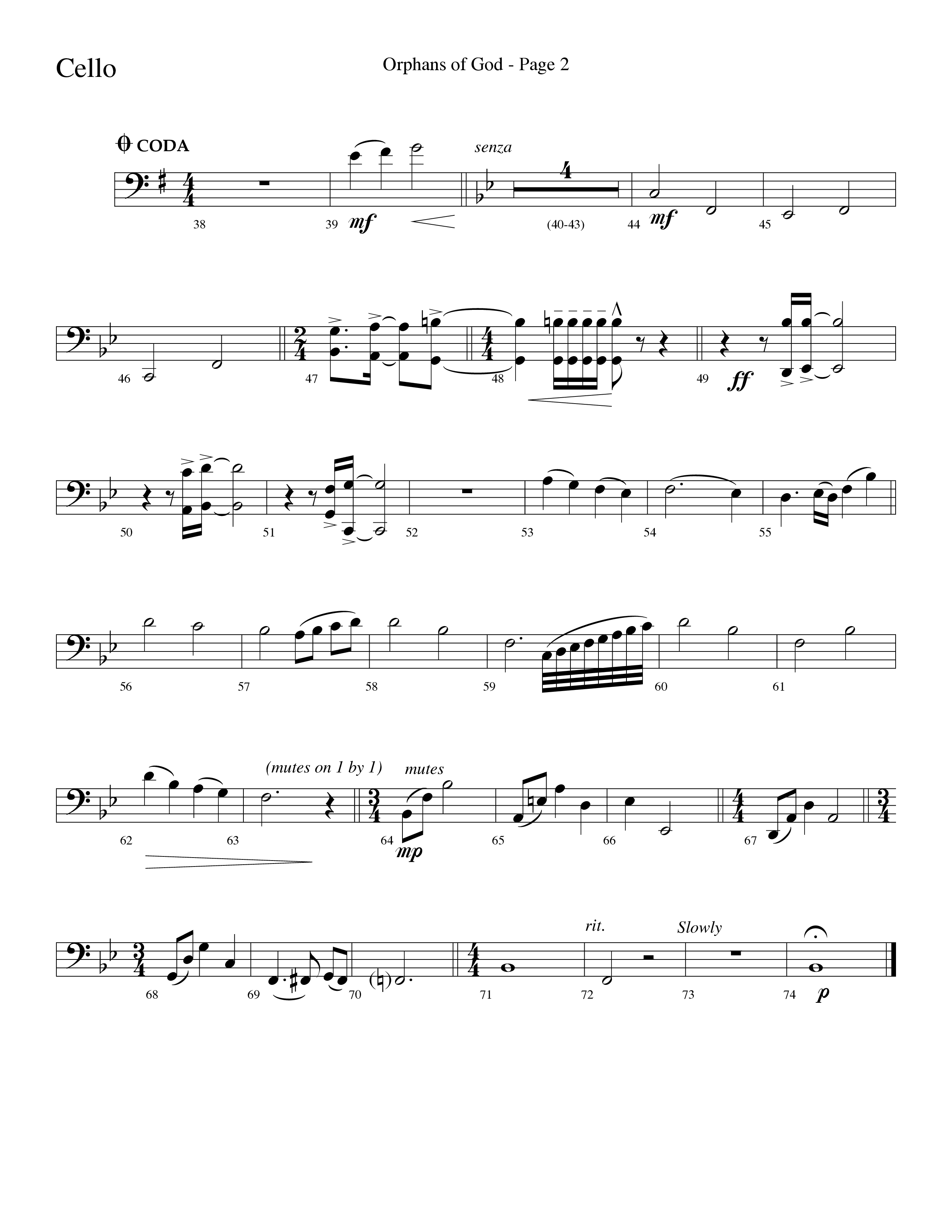 Orphans Of God (Choral Anthem SATB) Cello (Lifeway Choral / Arr. Dave Williamson)