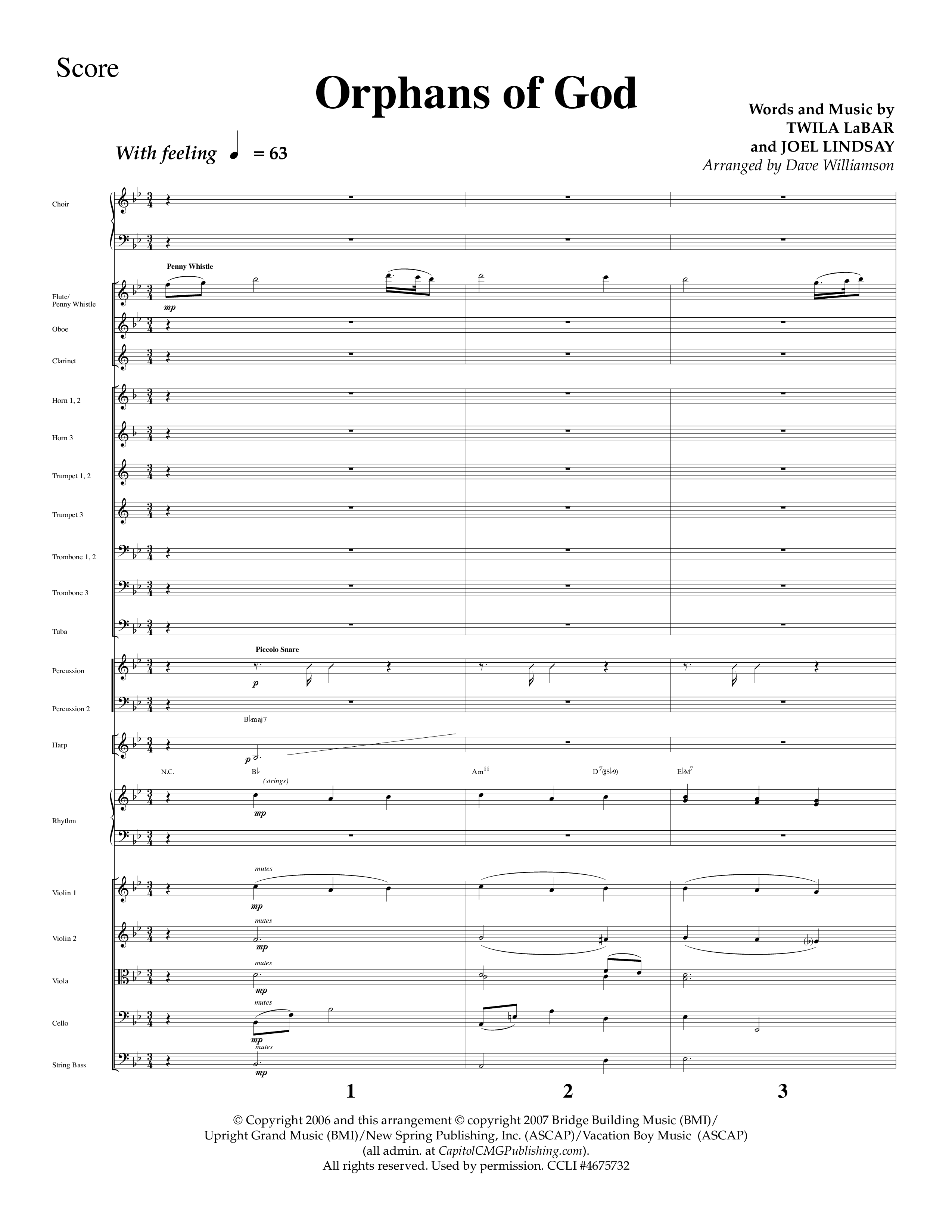 Orphans Of God (Choral Anthem SATB) Orchestration (Lifeway Choral / Arr. Dave Williamson)