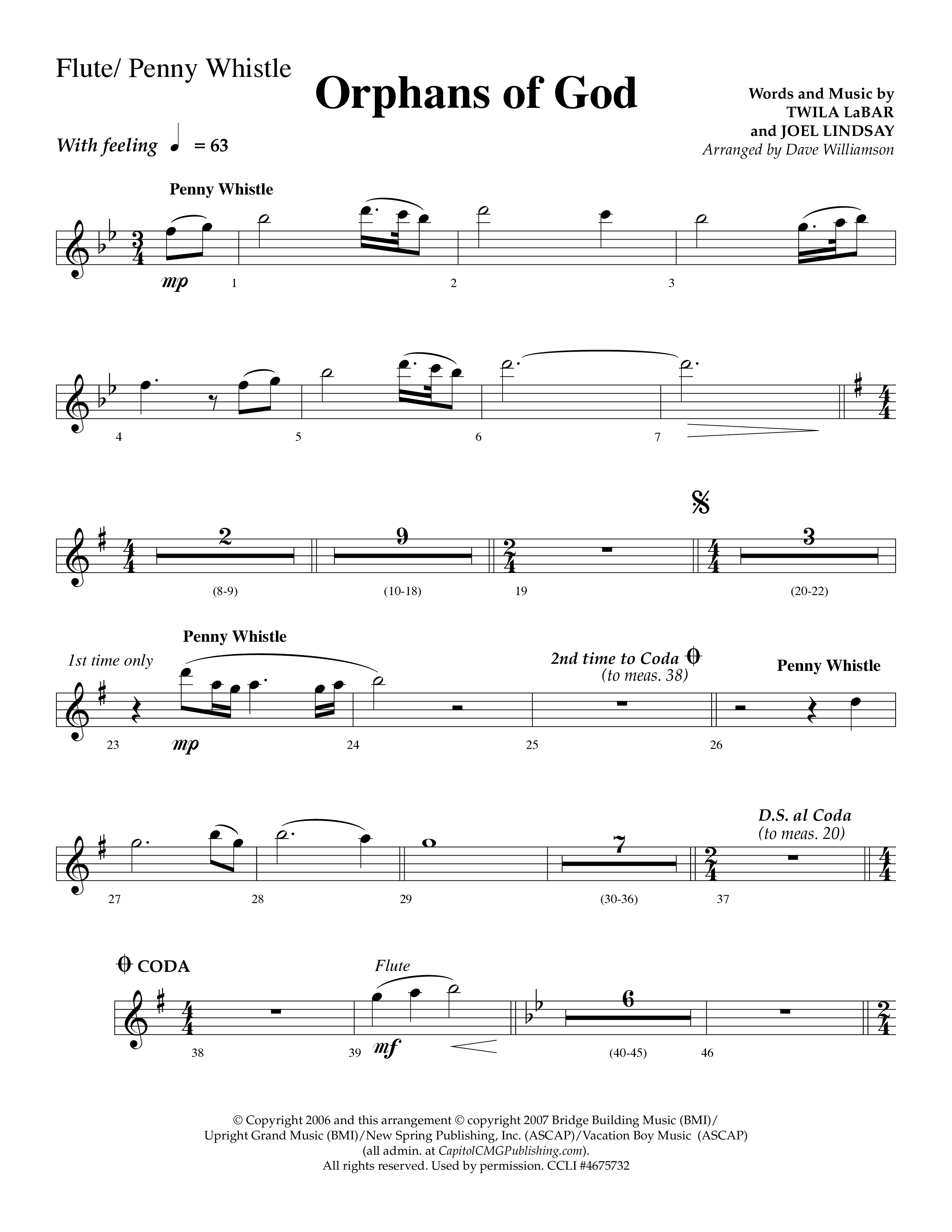 Orphans Of God (Choral Anthem SATB) Flute (Lifeway Choral / Arr. Dave Williamson)