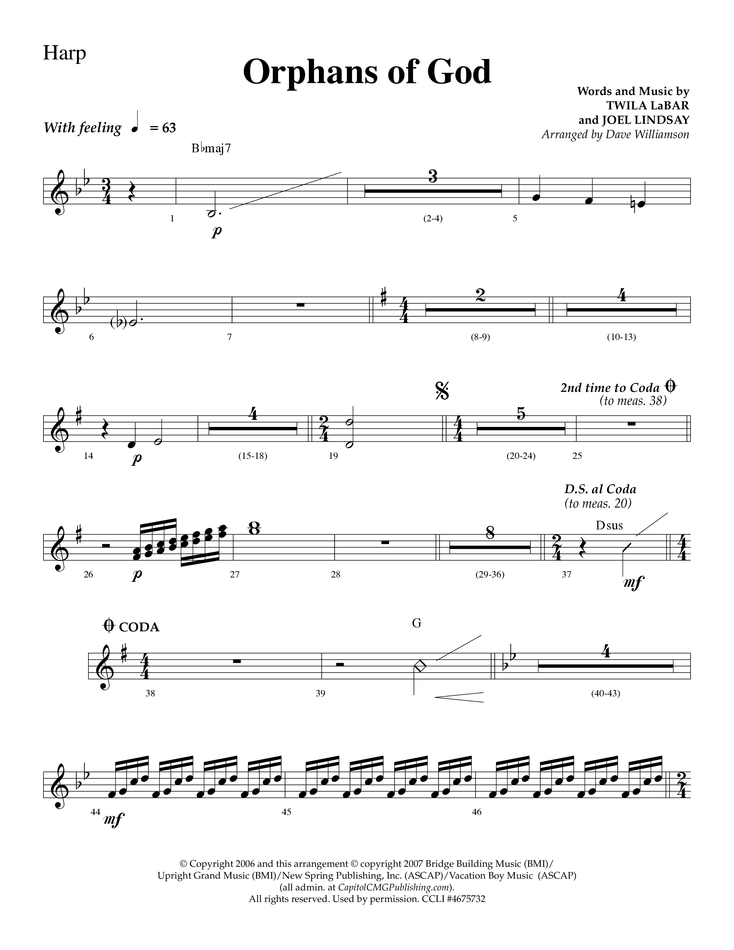 Orphans Of God (Choral Anthem SATB) Harp (Lifeway Choral / Arr. Dave Williamson)