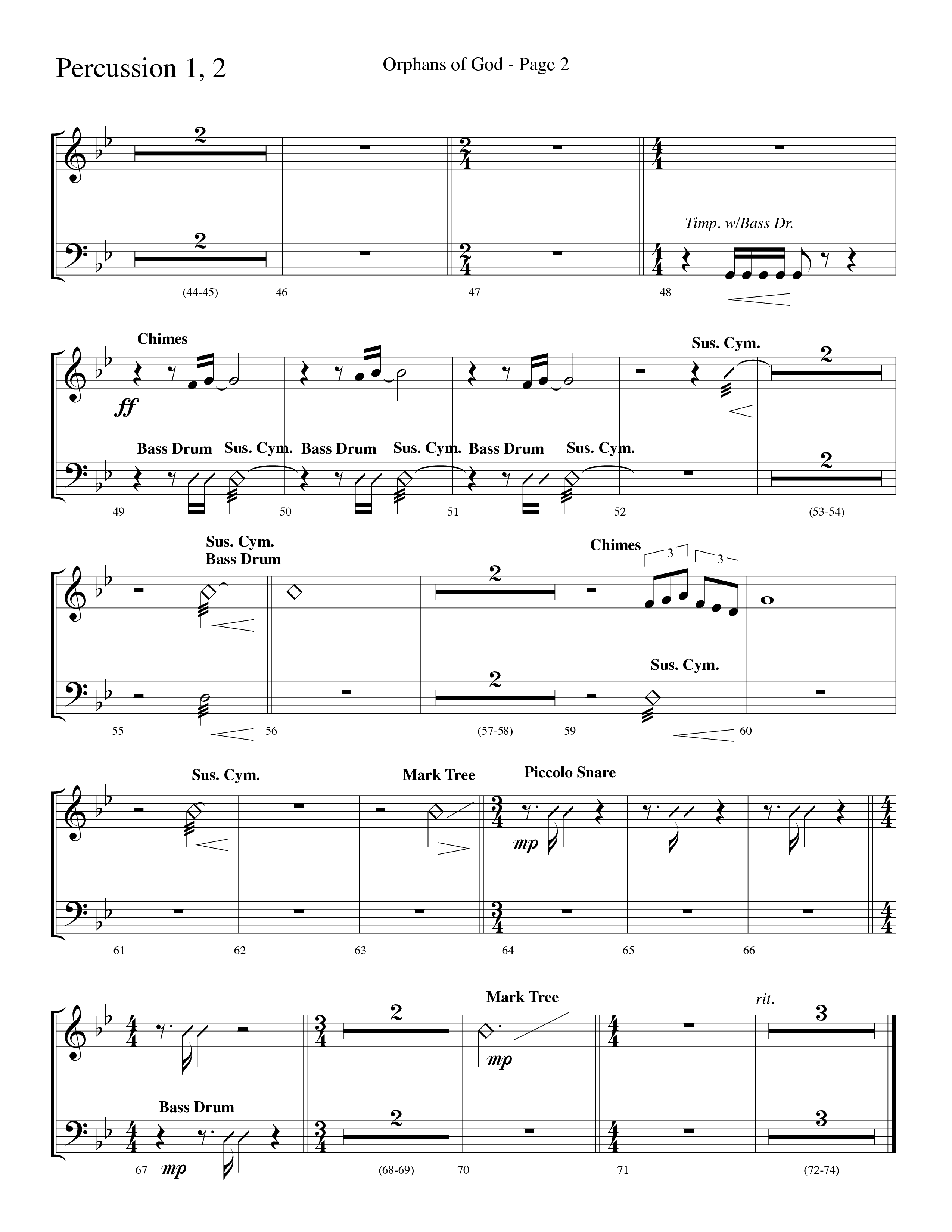 Orphans Of God (Choral Anthem SATB) Percussion 1/2 (Lifeway Choral / Arr. Dave Williamson)