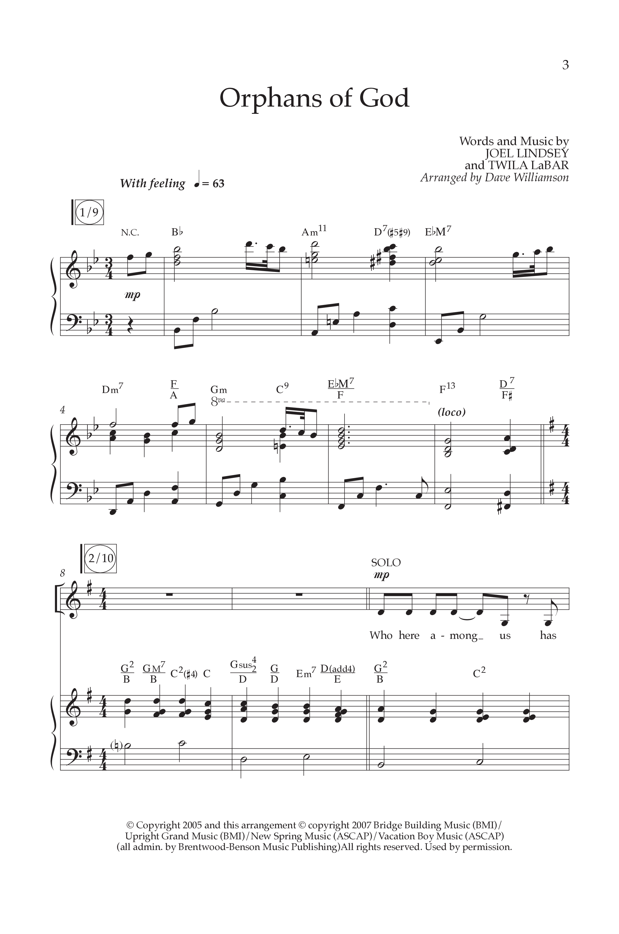 Orphans Of God (Choral Anthem SATB) Anthem (SATB/Piano) (Lifeway Choral / Arr. Dave Williamson)